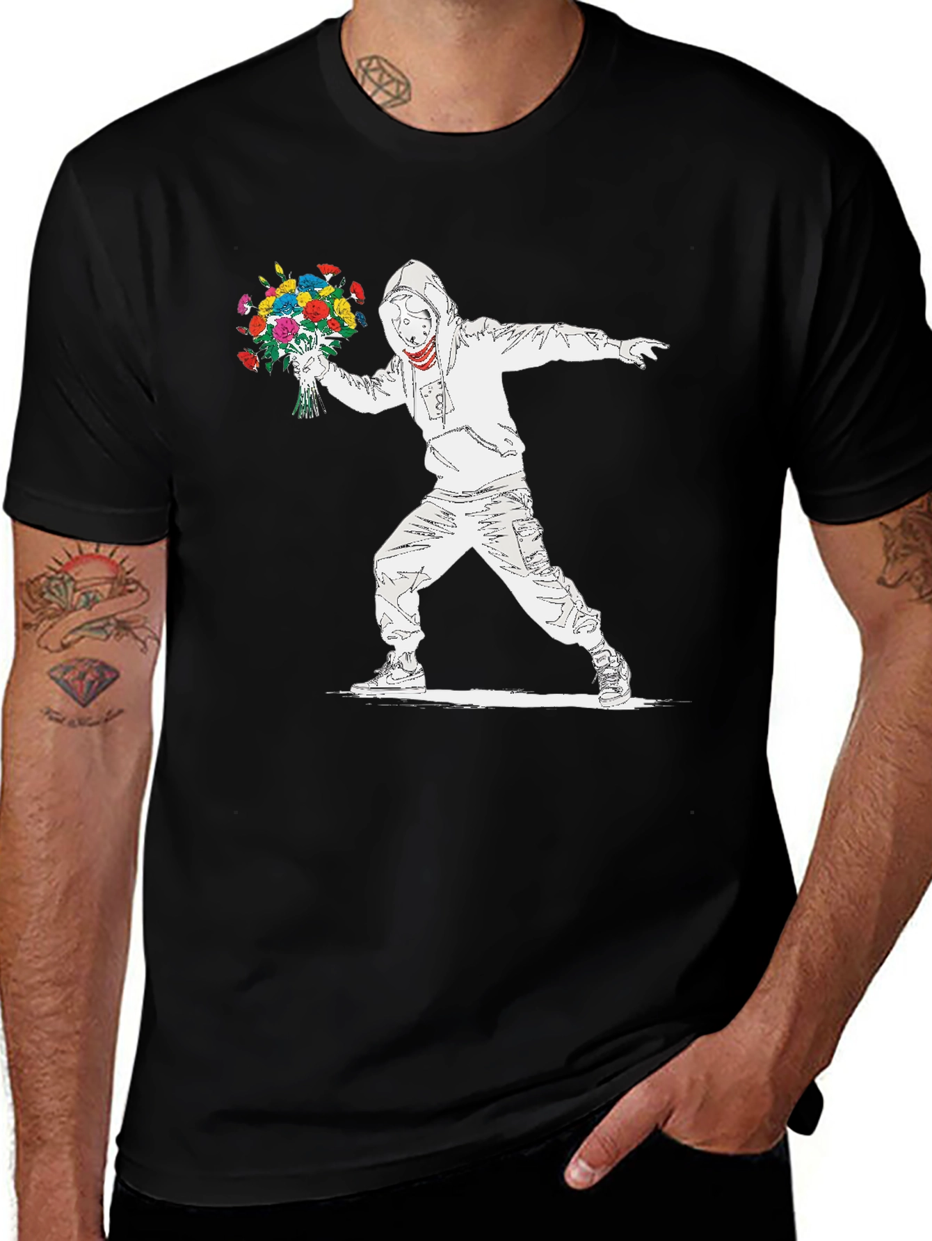 Camiseta Hombre Banksy Lanzador de Flores