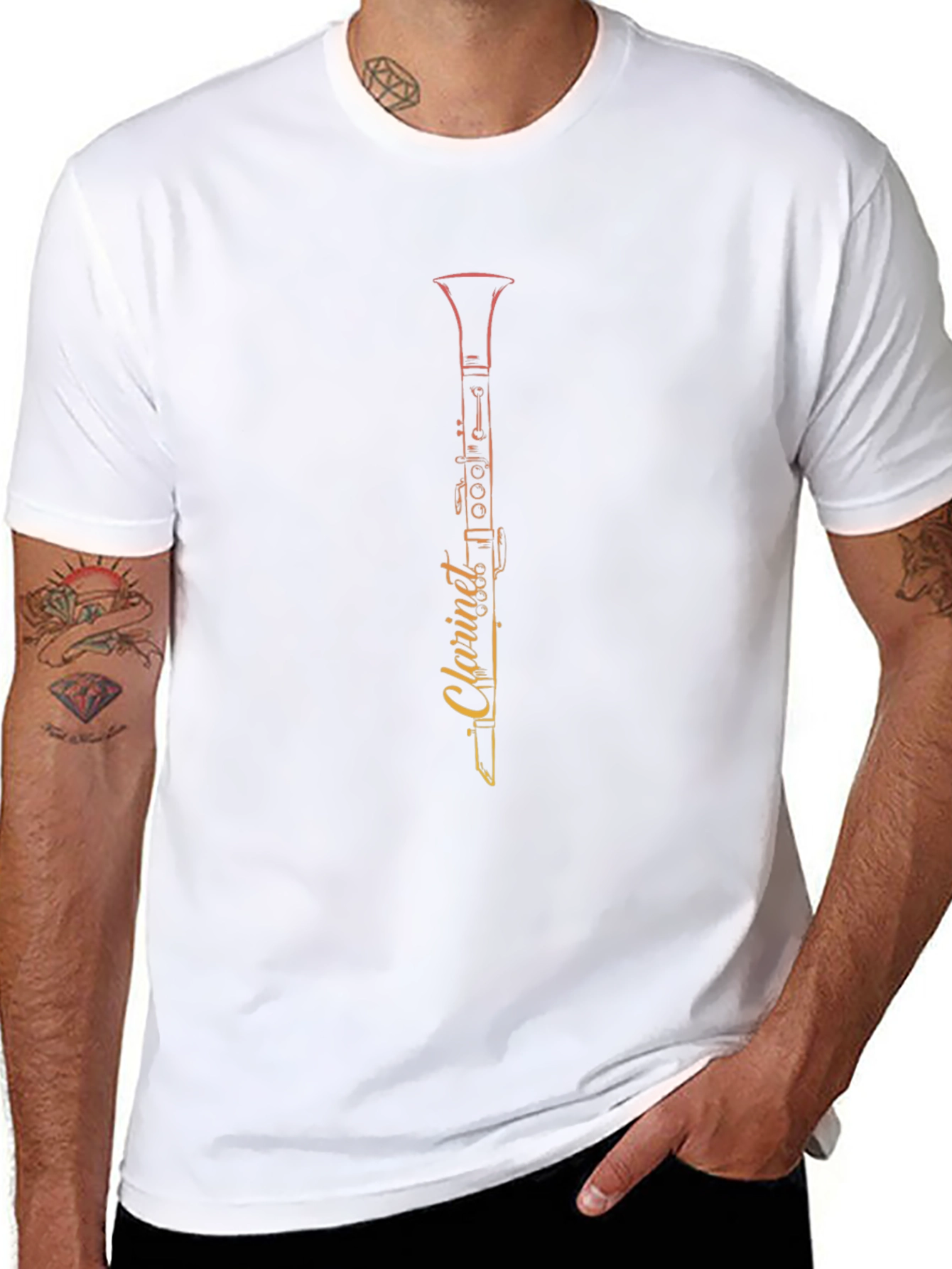 Camiseta Negra con Diseño de Clarinete Artístico