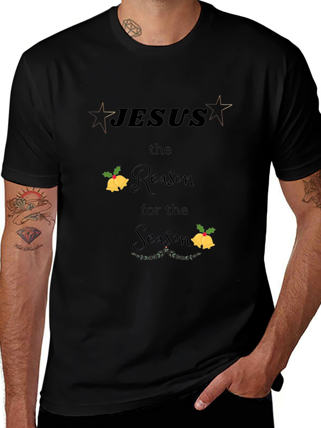 Camiseta Negra Navideña con Diseño Jesús