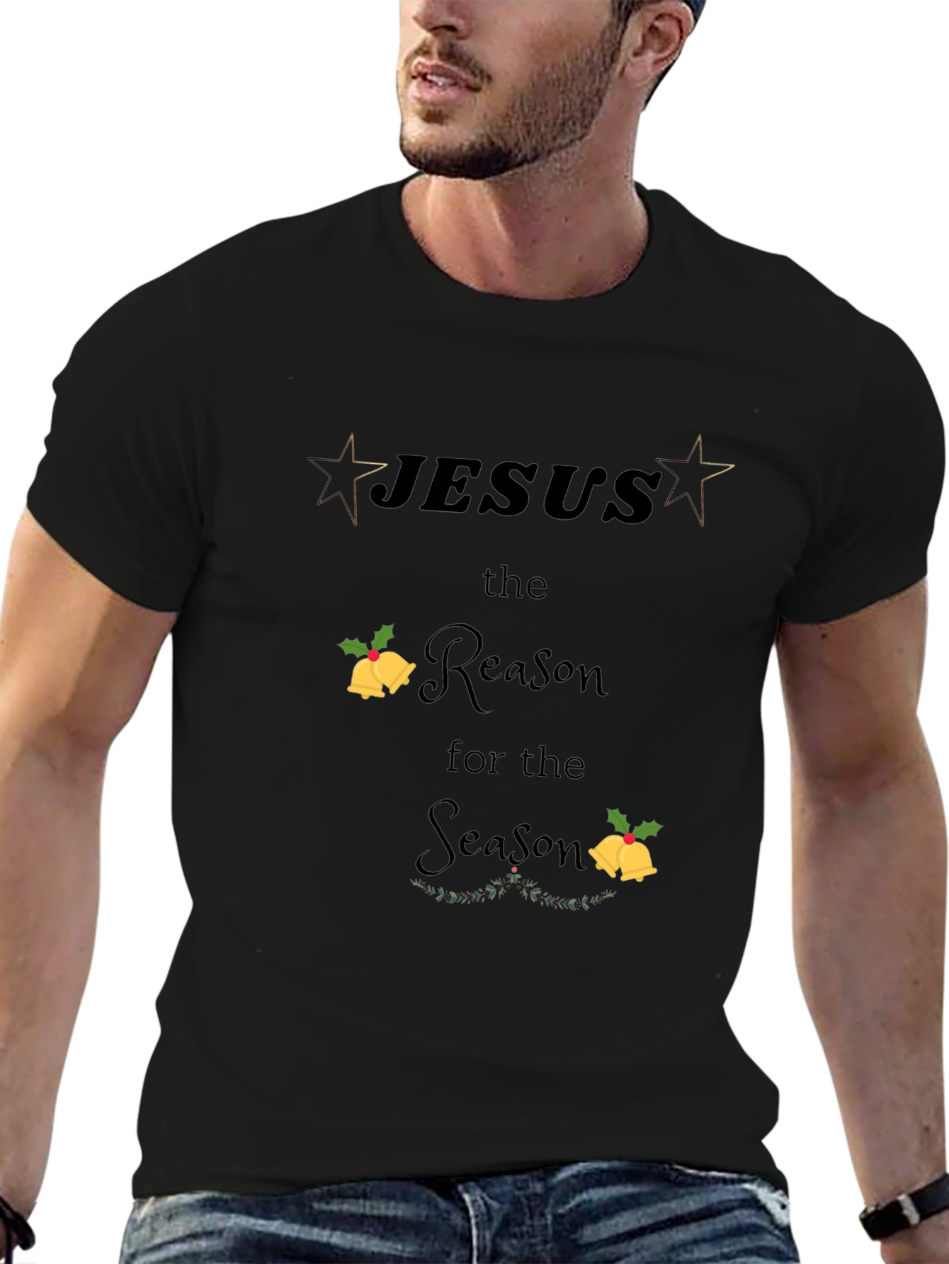 Camiseta Negra Navideña con Diseño Jesús