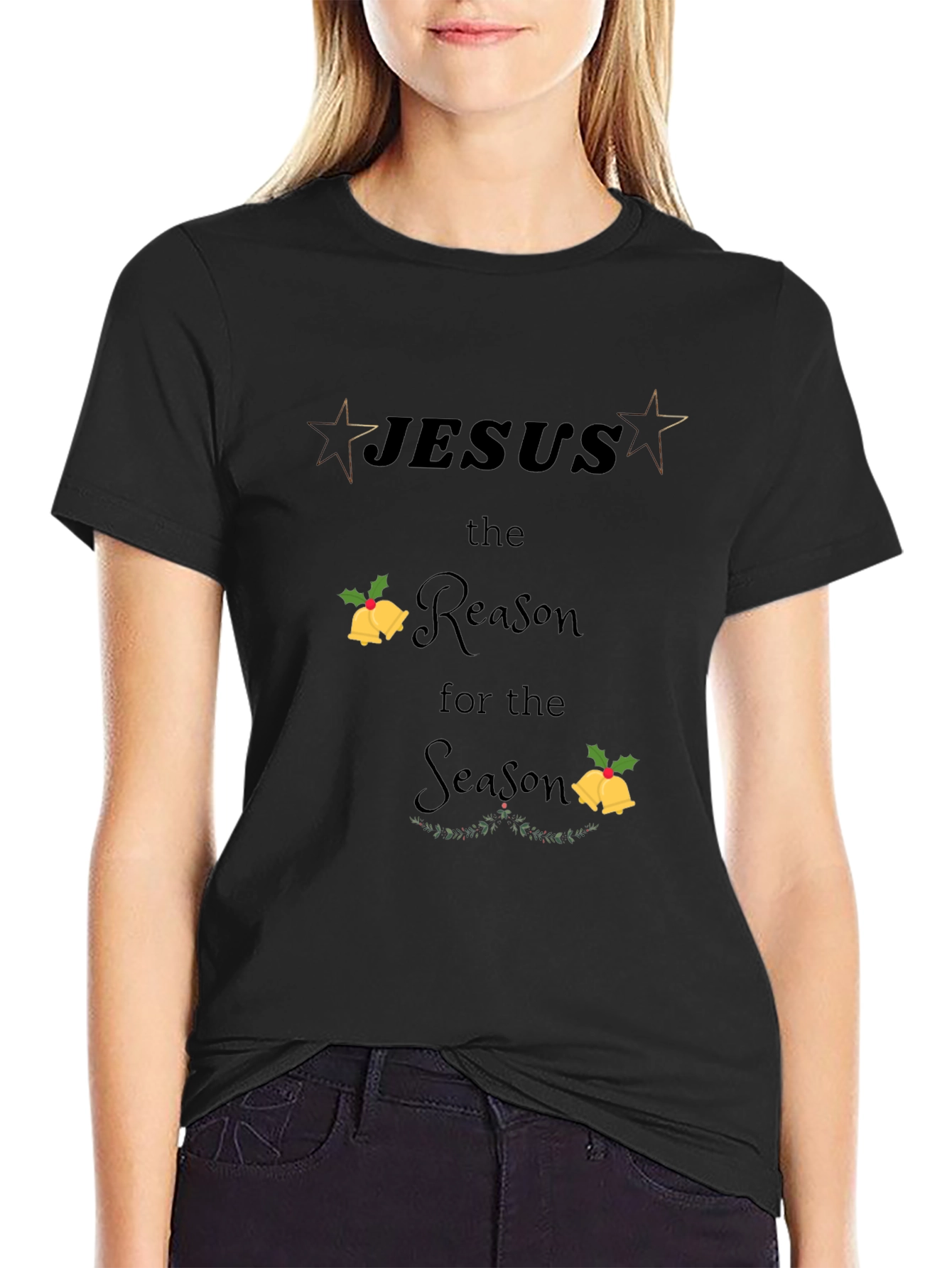Camiseta Negra Navideña con Diseño Jesús
