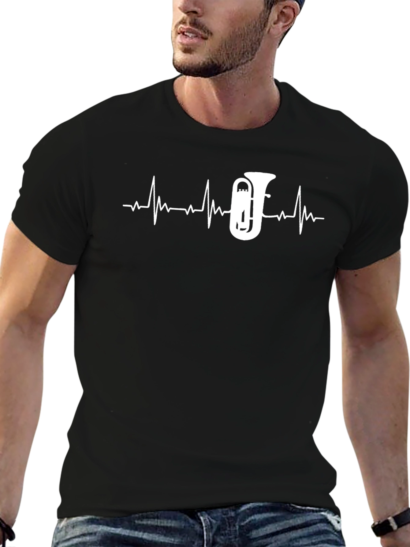 Camiseta Negra Latido Tuba - Música