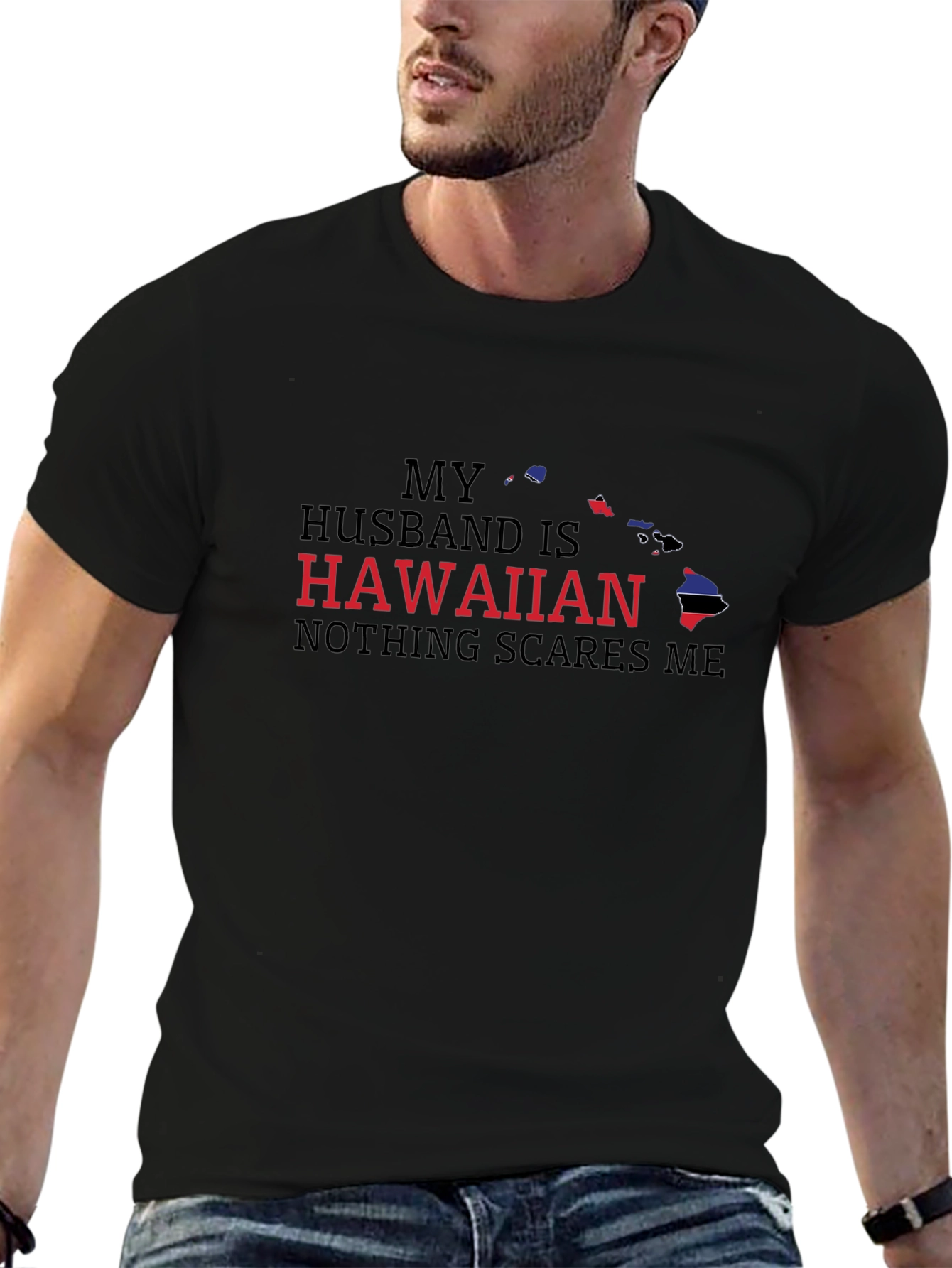 Camiseta Negra: Mi Marido es Hawaiano