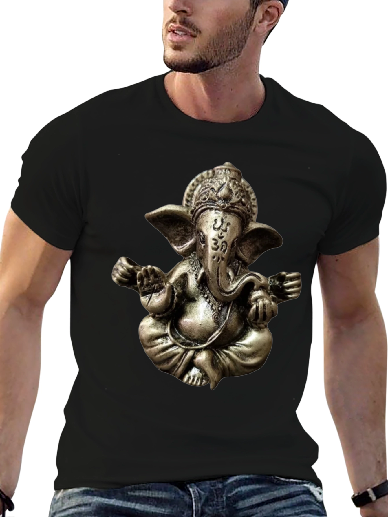 Camiseta Negra con Diseño de Ganesha en 3D