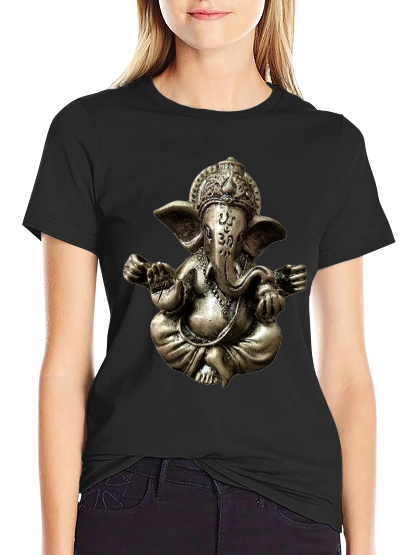 Camiseta Negra con Diseño de Ganesha en 3D