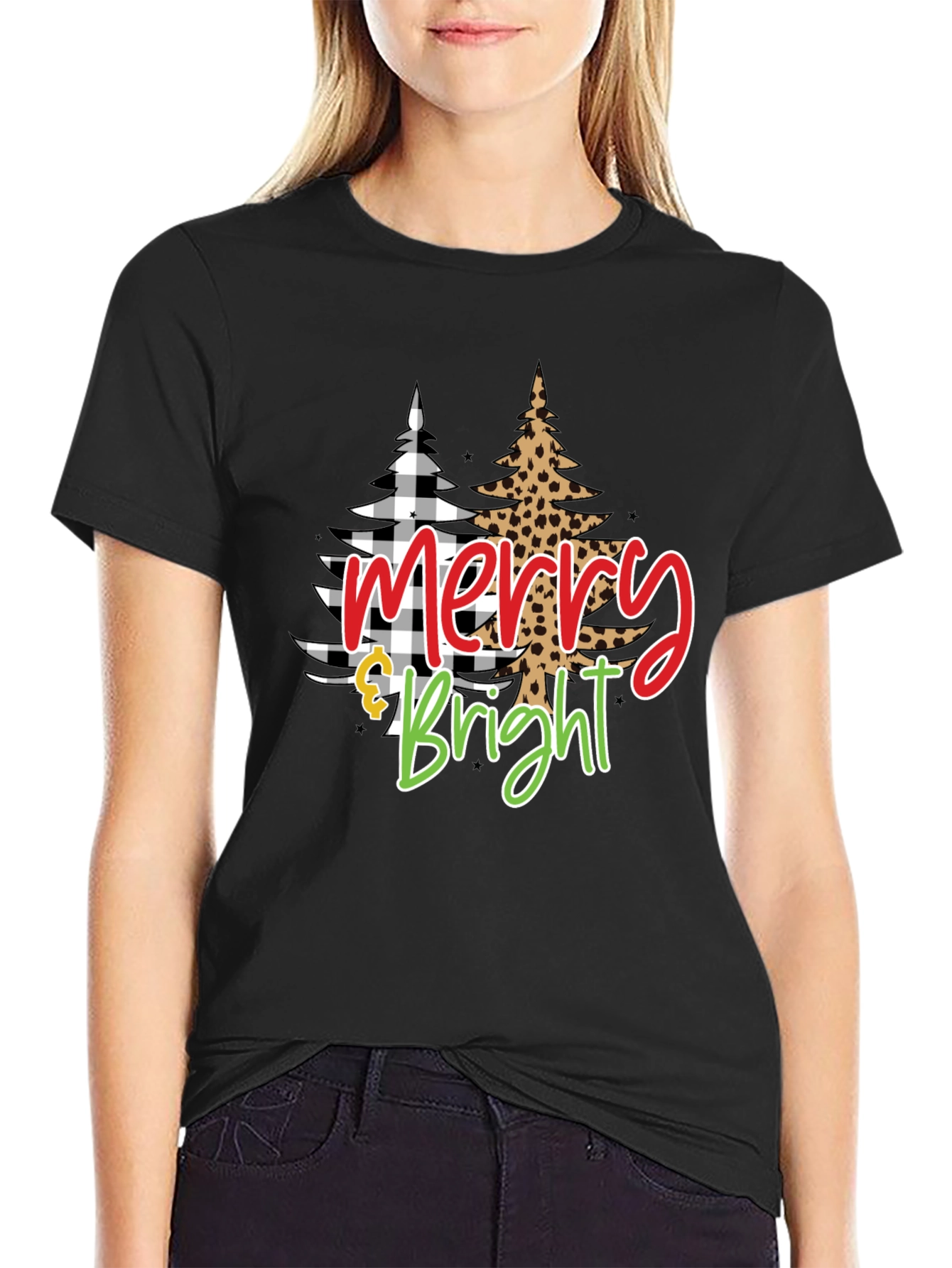 Camiseta Negra Navideña Merry & Bright