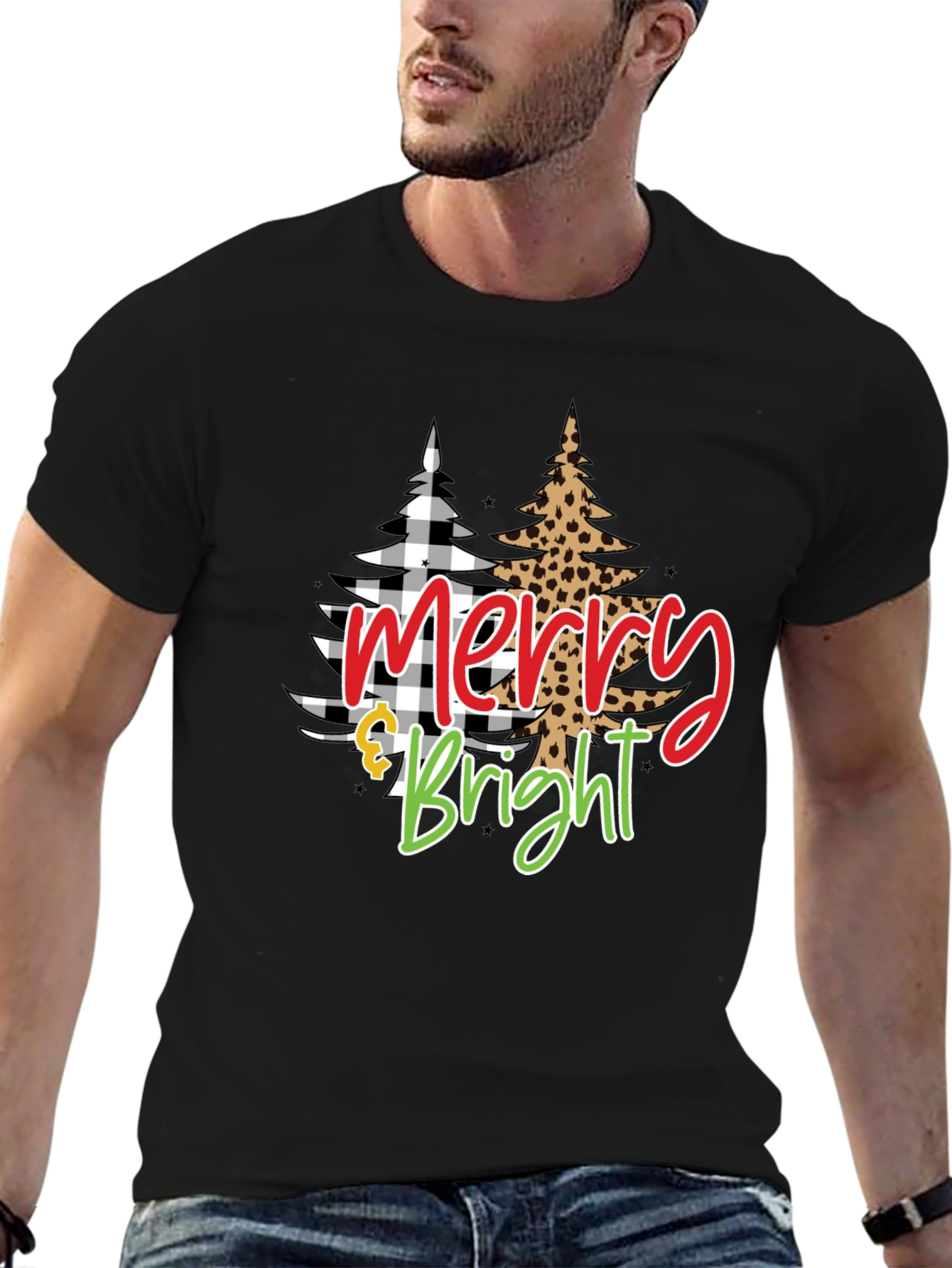 Camiseta Negra Navideña Merry & Bright
