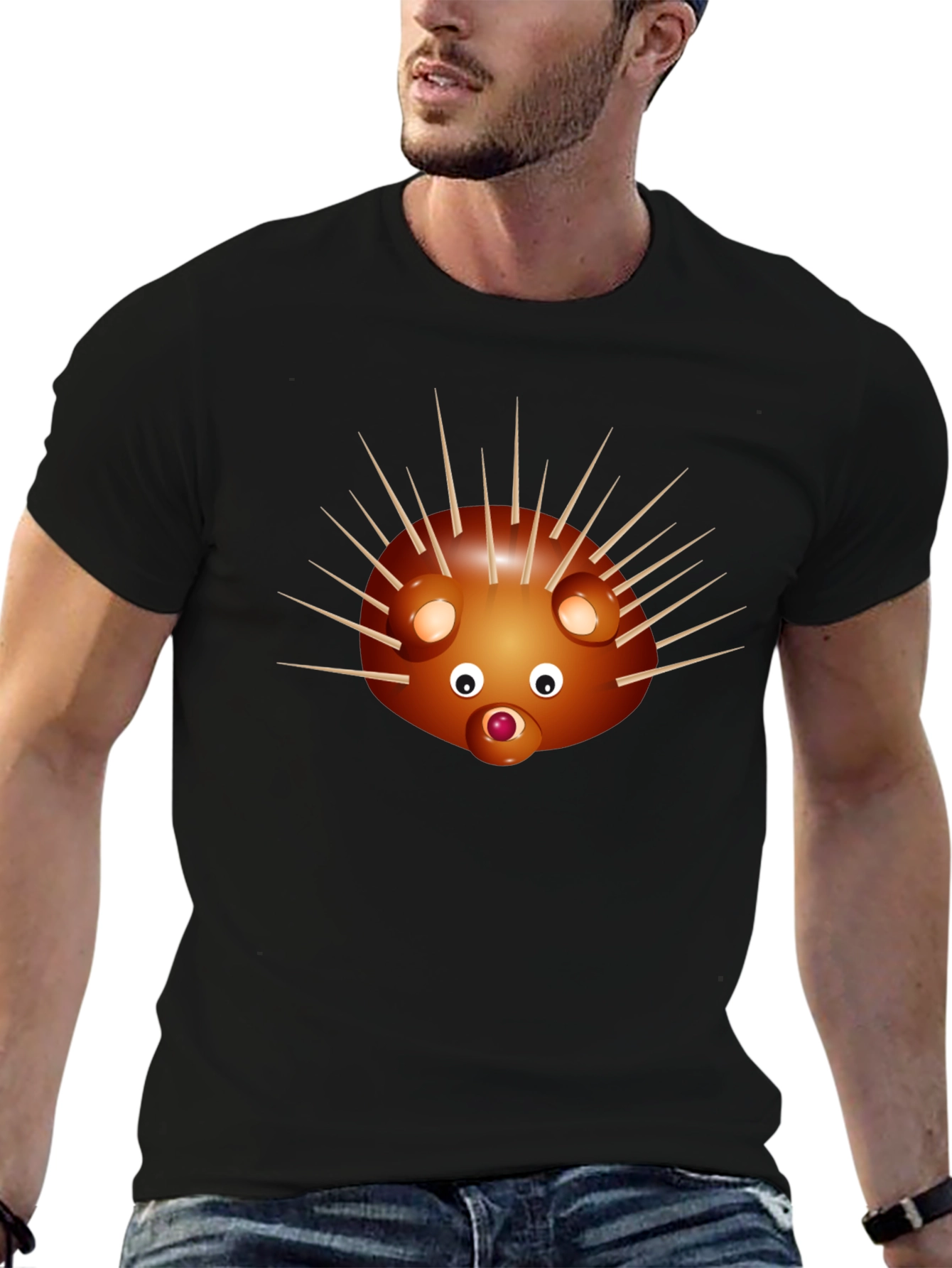 Camiseta Negra con Diseño de Erizo Divertido