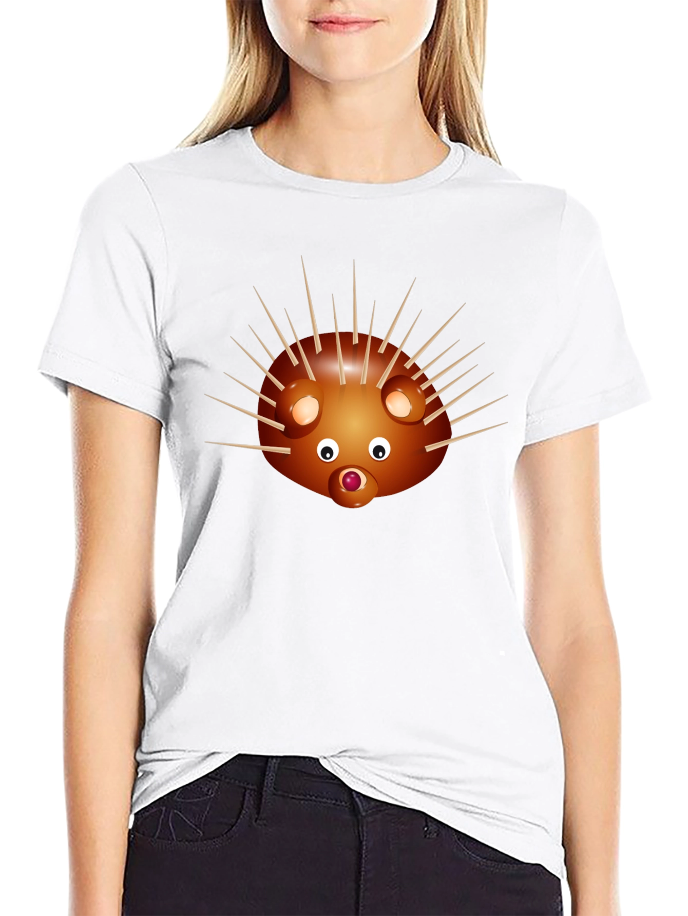 Camiseta Negra con Diseño de Erizo Divertido
