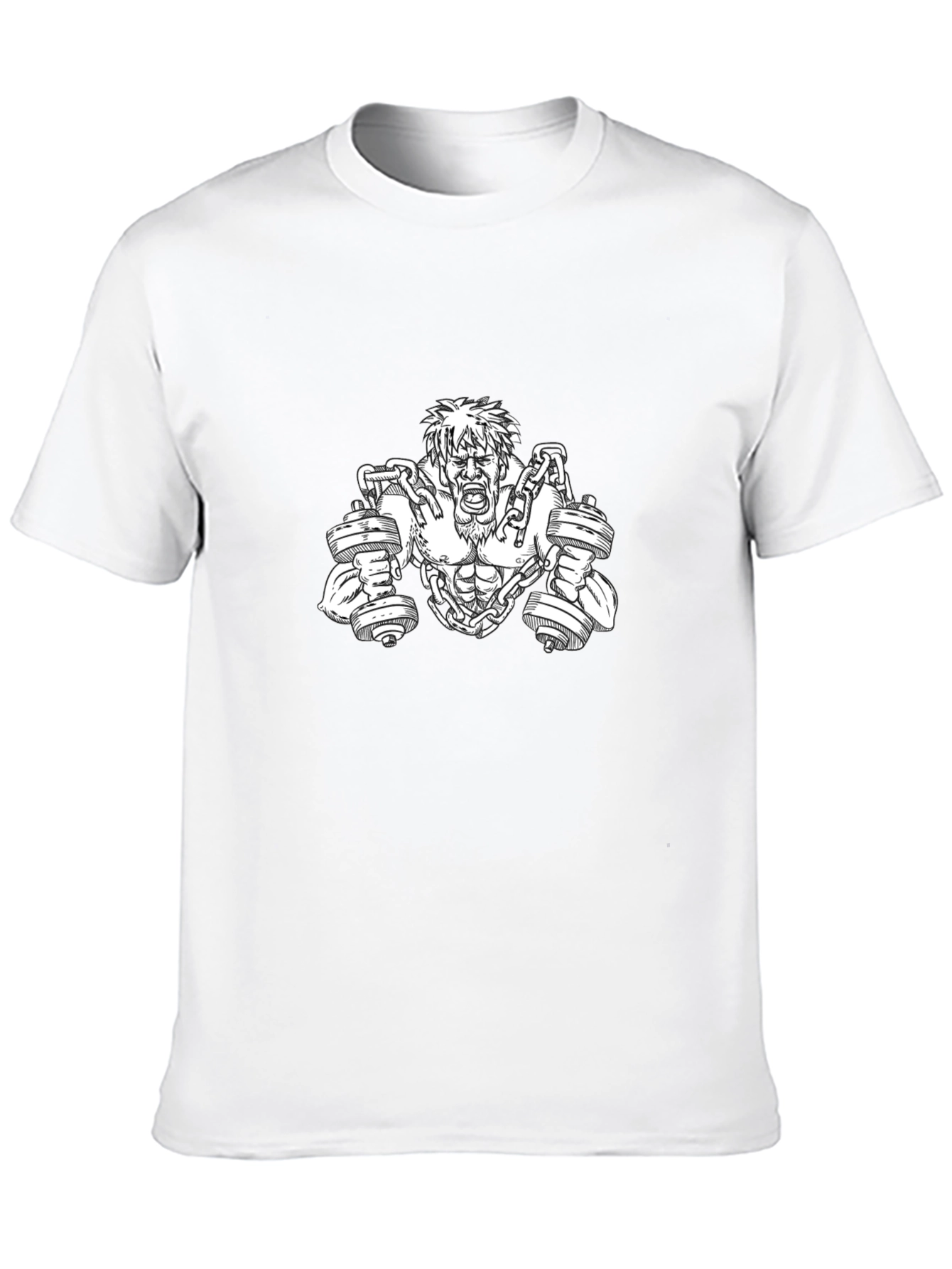 Camiseta Negra con Diseño de Hombre Musculoso y Pesas
