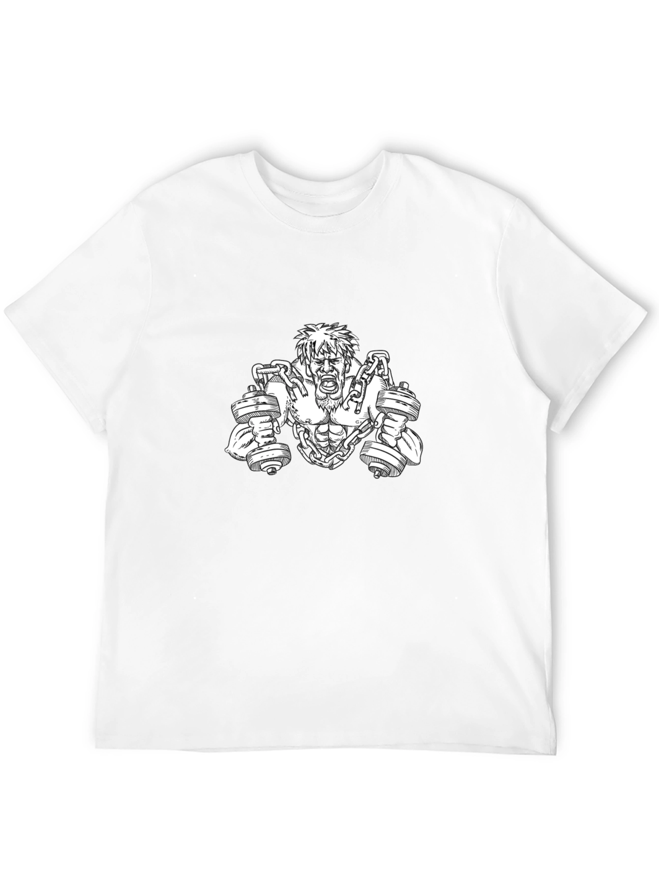 Camiseta Negra con Diseño de Hombre Musculoso y Pesas