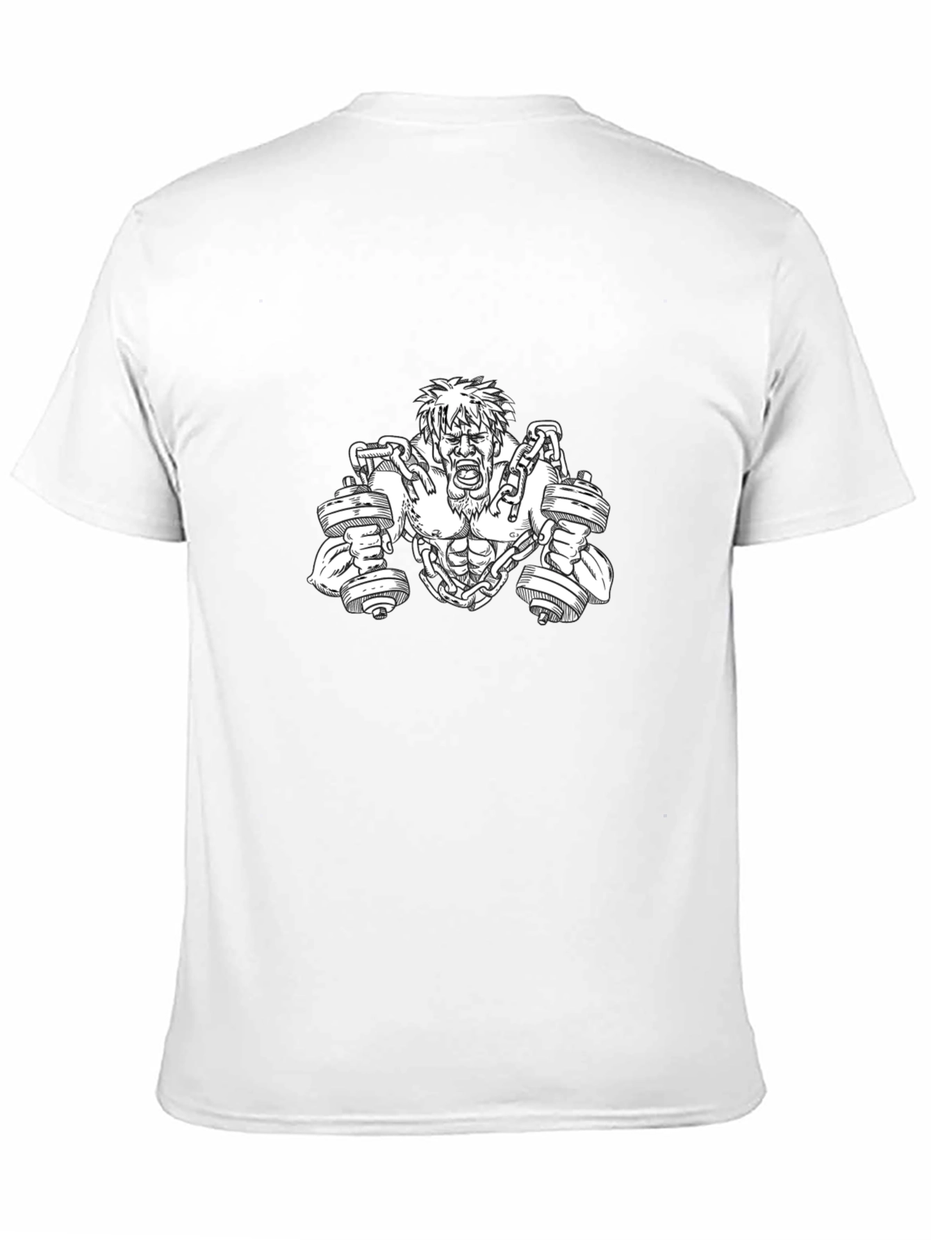 Camiseta Negra con Diseño de Hombre Musculoso y Pesas
