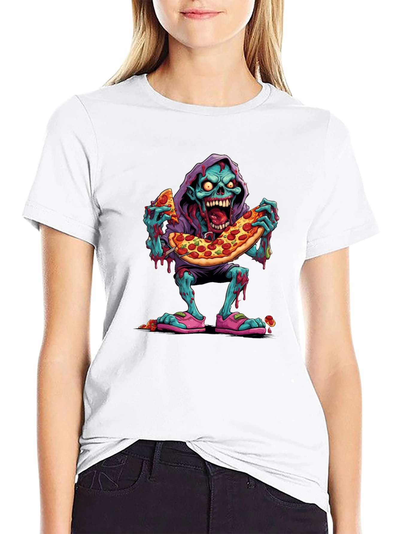 Camiseta Negra: Zombie Amante de la Pizza