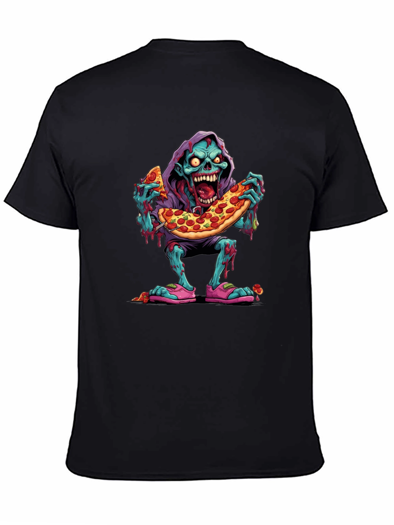 Camiseta Negra: Zombie Amante de la Pizza