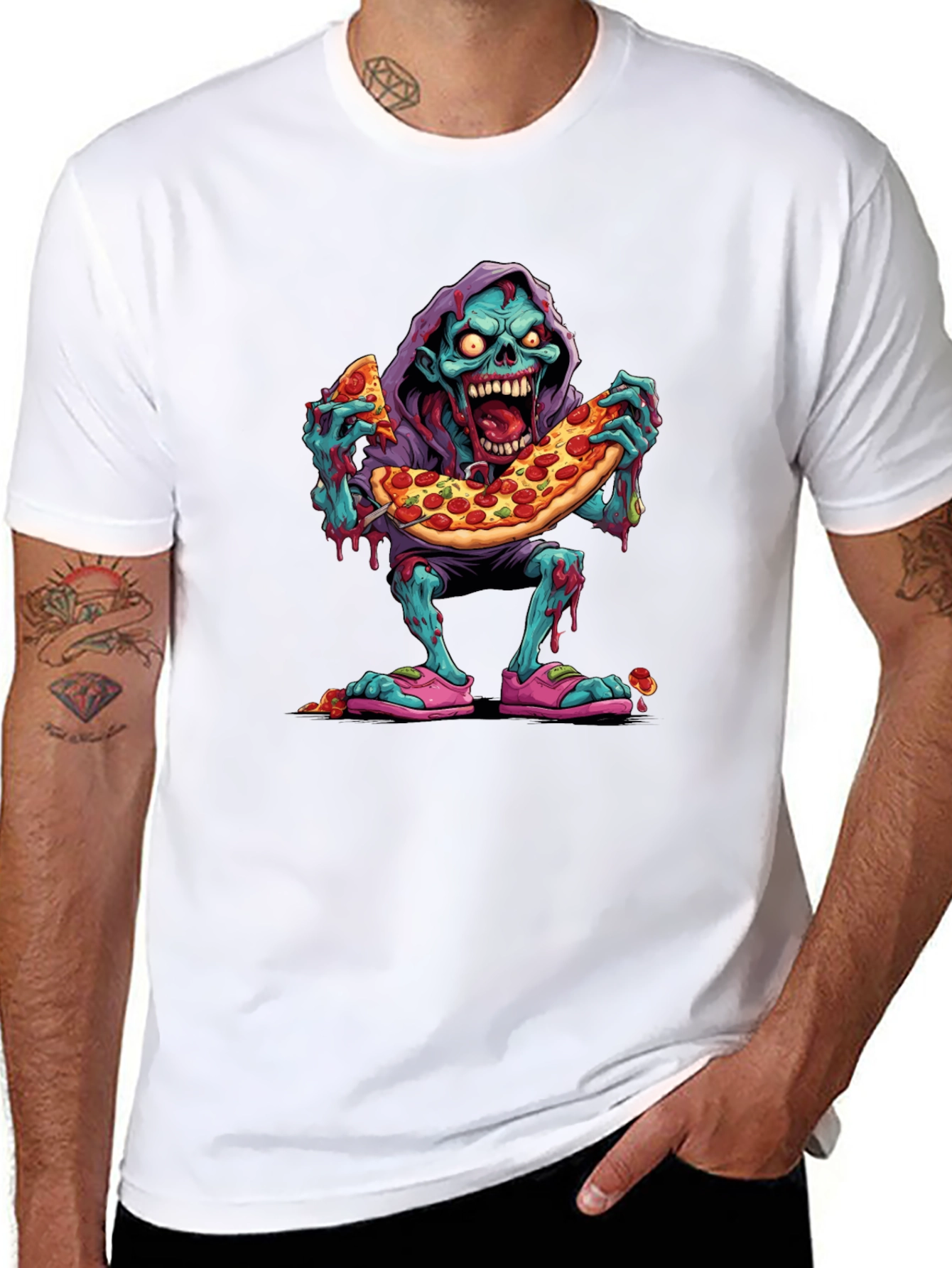 Camiseta Negra: Zombie Amante de la Pizza