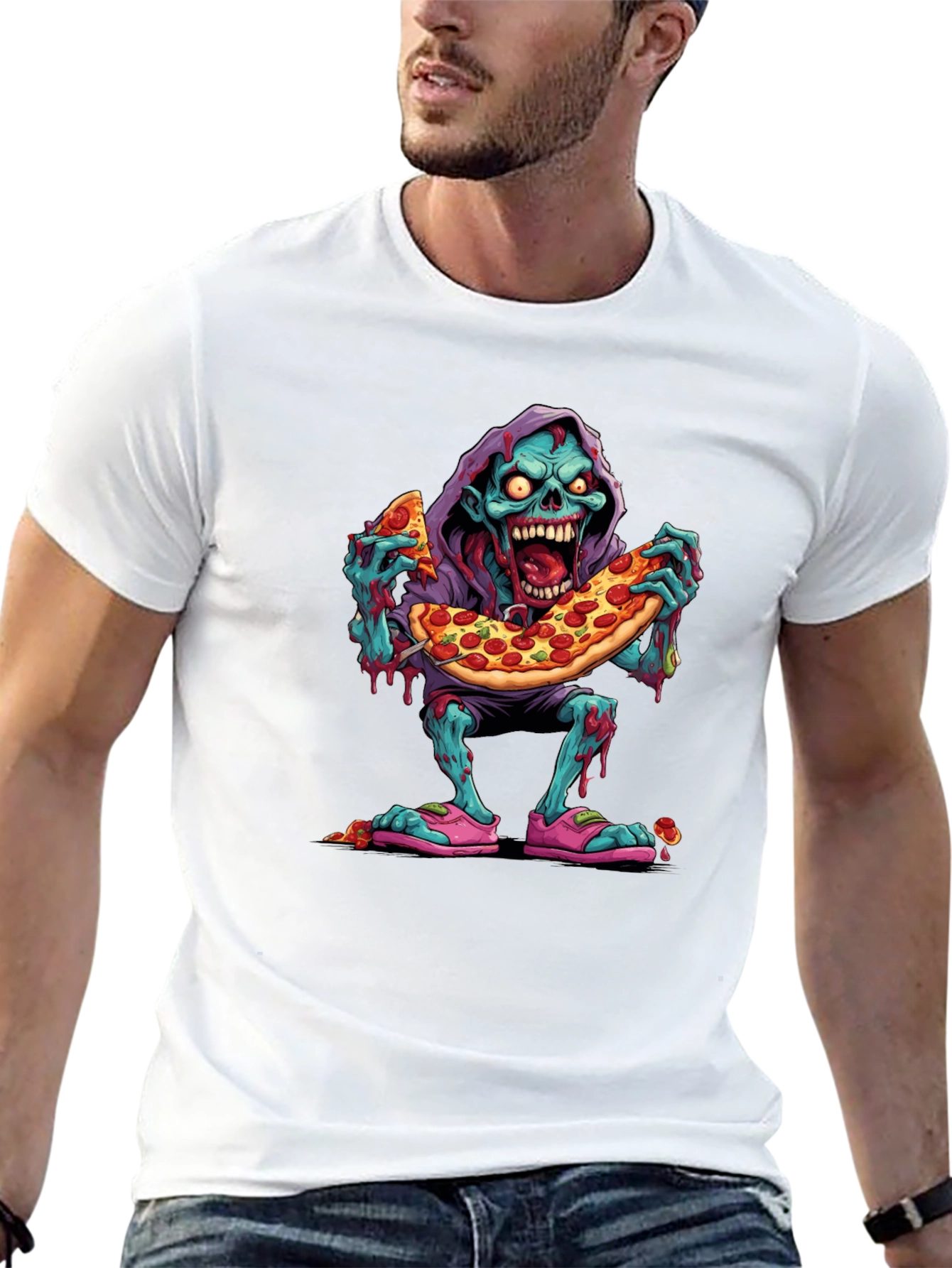 Camiseta Negra: Zombie Amante de la Pizza