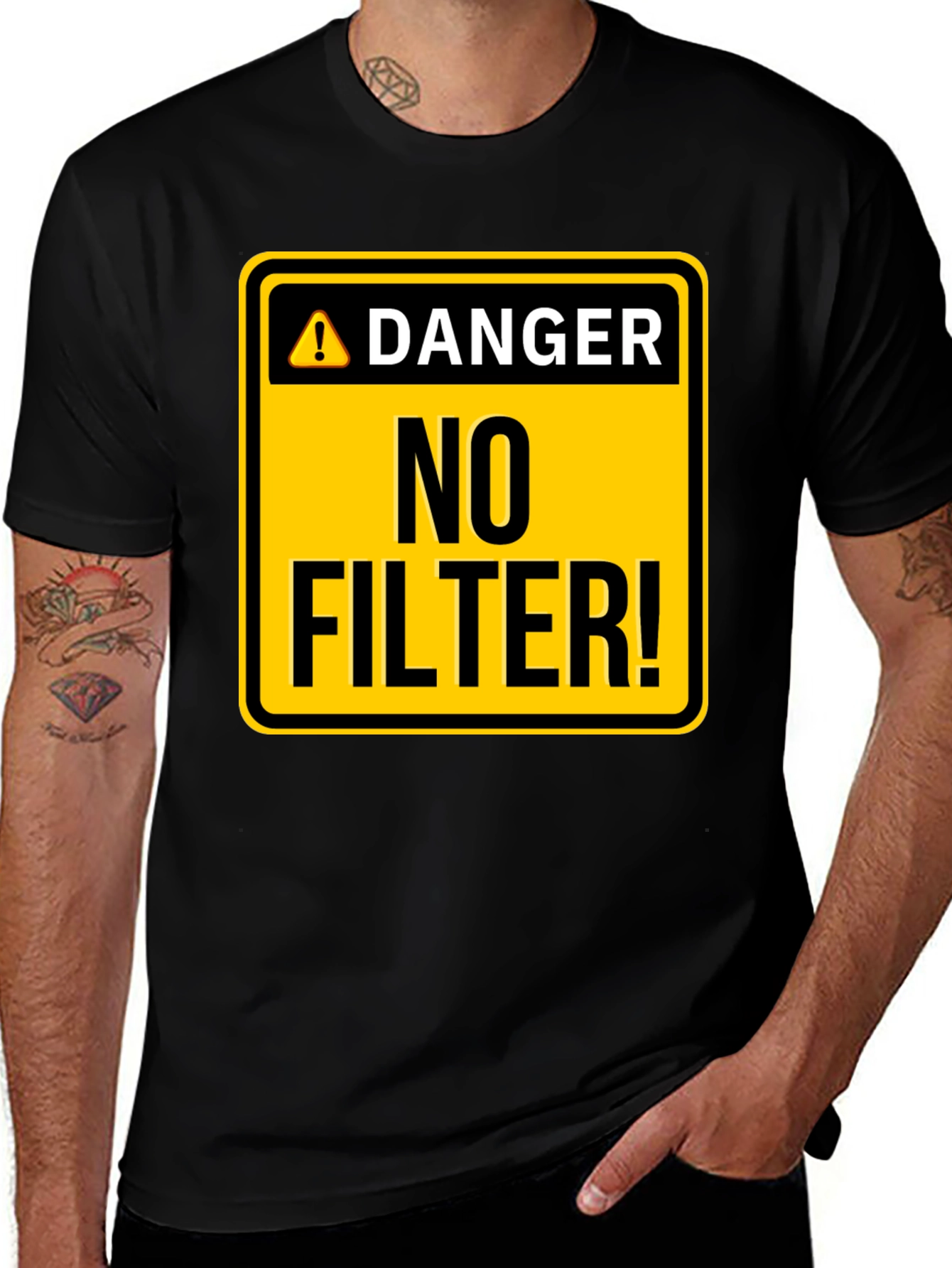 Camiseta Hombre Negra - ¡Peligro: Sin Filtro!