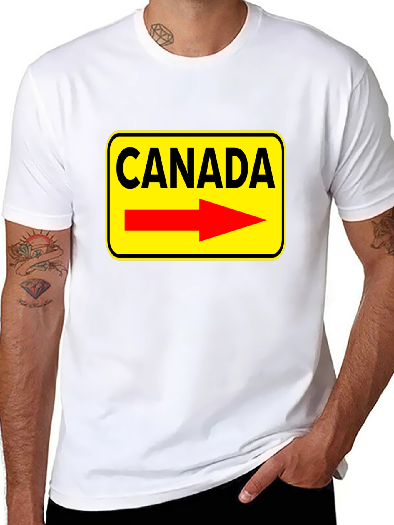 Camiseta Negra Canada Señal de Tráfico Flecha Roja