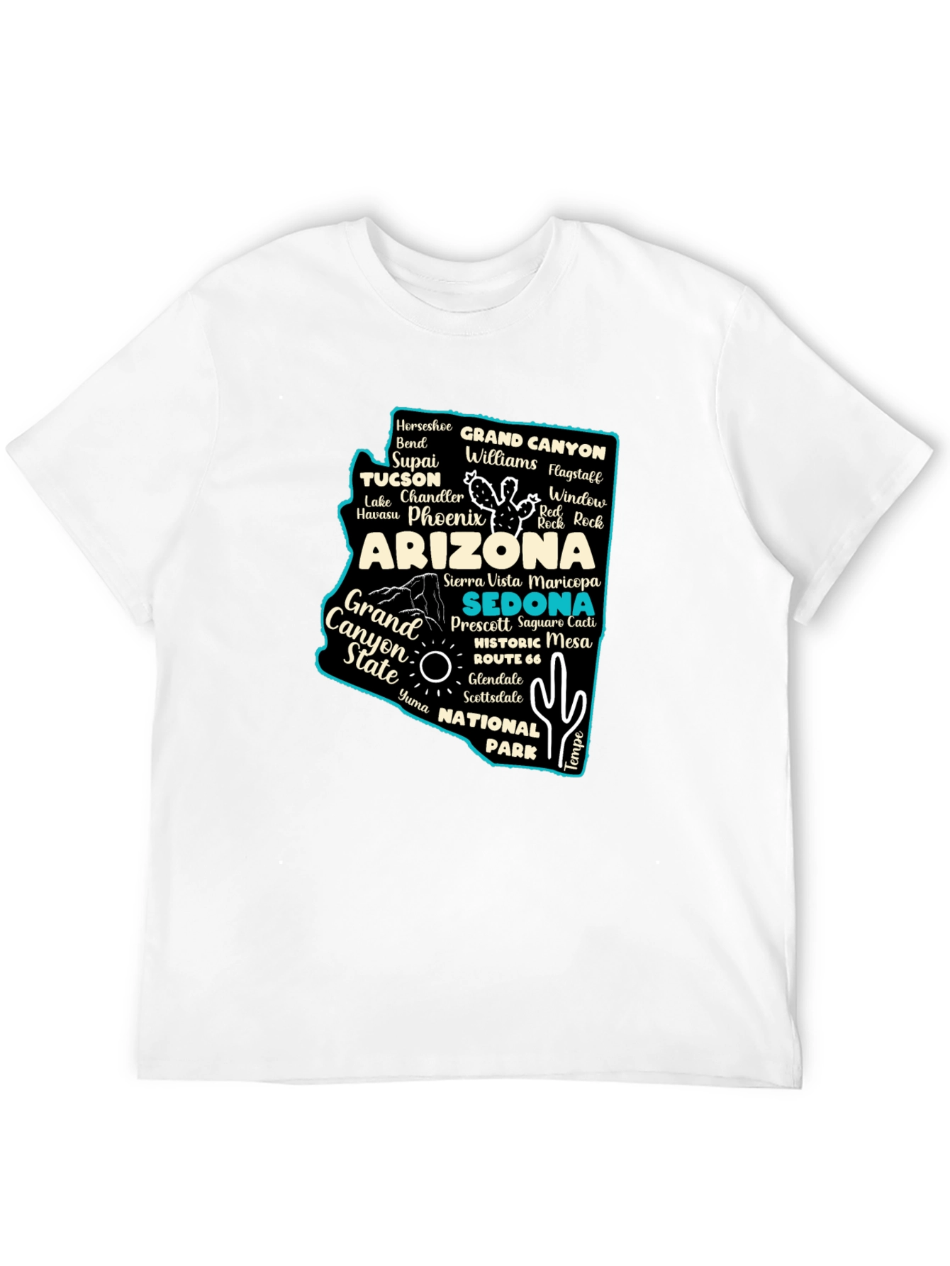 Camiseta Negra Arizona Mapa Ciudades