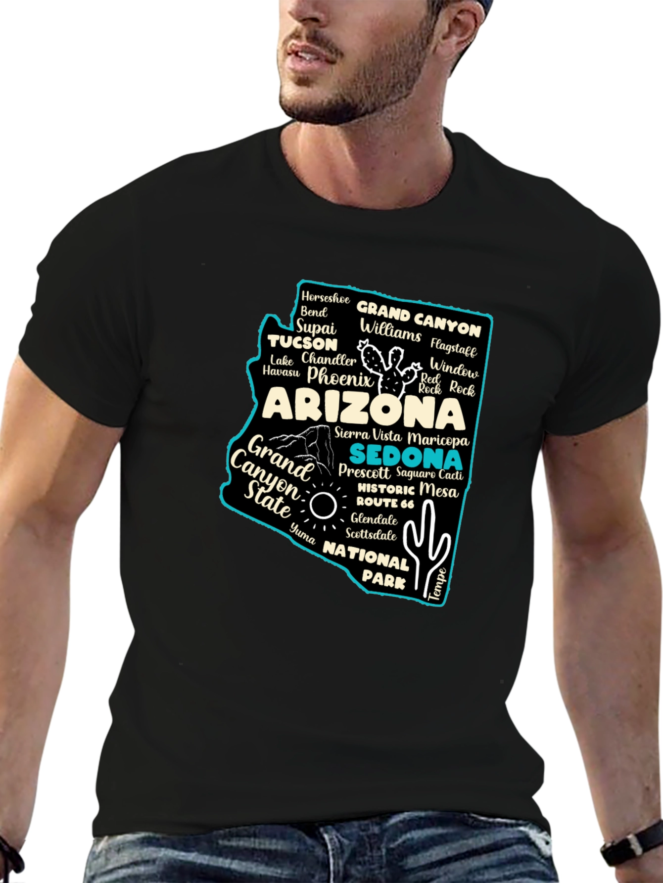 Camiseta Negra Arizona Mapa Ciudades