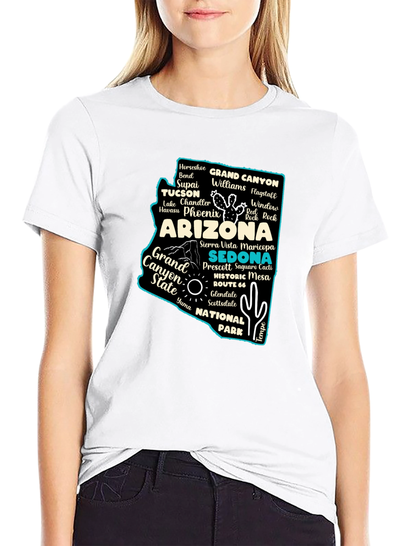 Camiseta Negra Arizona Mapa Ciudades