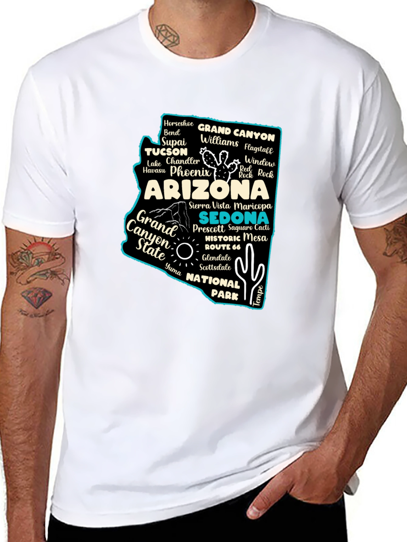 Camiseta Negra Arizona Mapa Ciudades