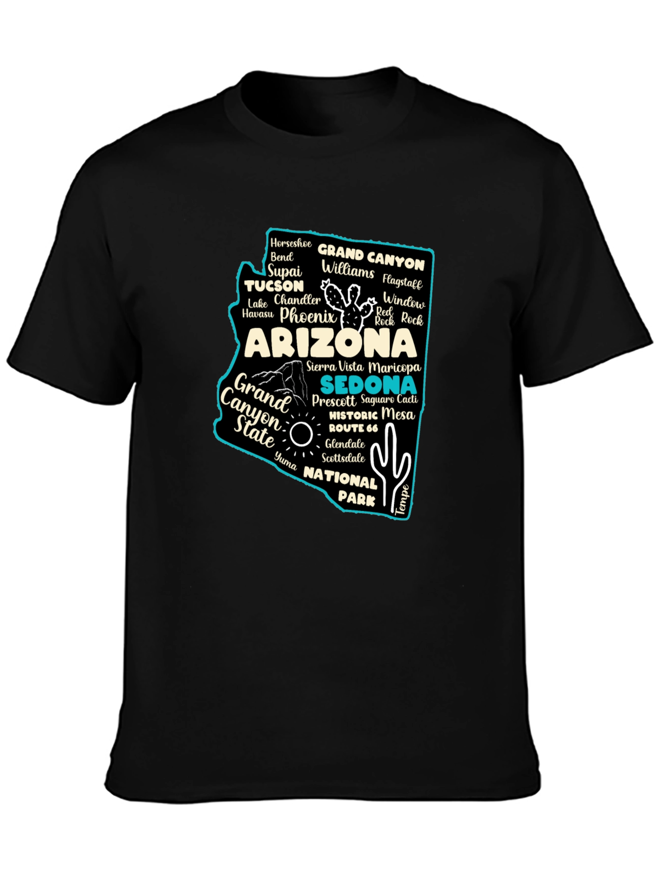 Camiseta Negra Arizona Mapa Ciudades