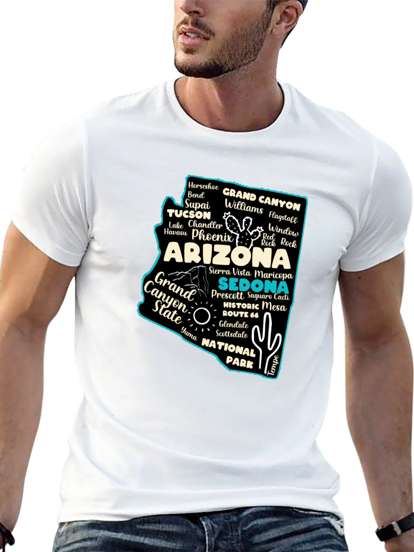 Camiseta Negra Arizona Mapa Ciudades