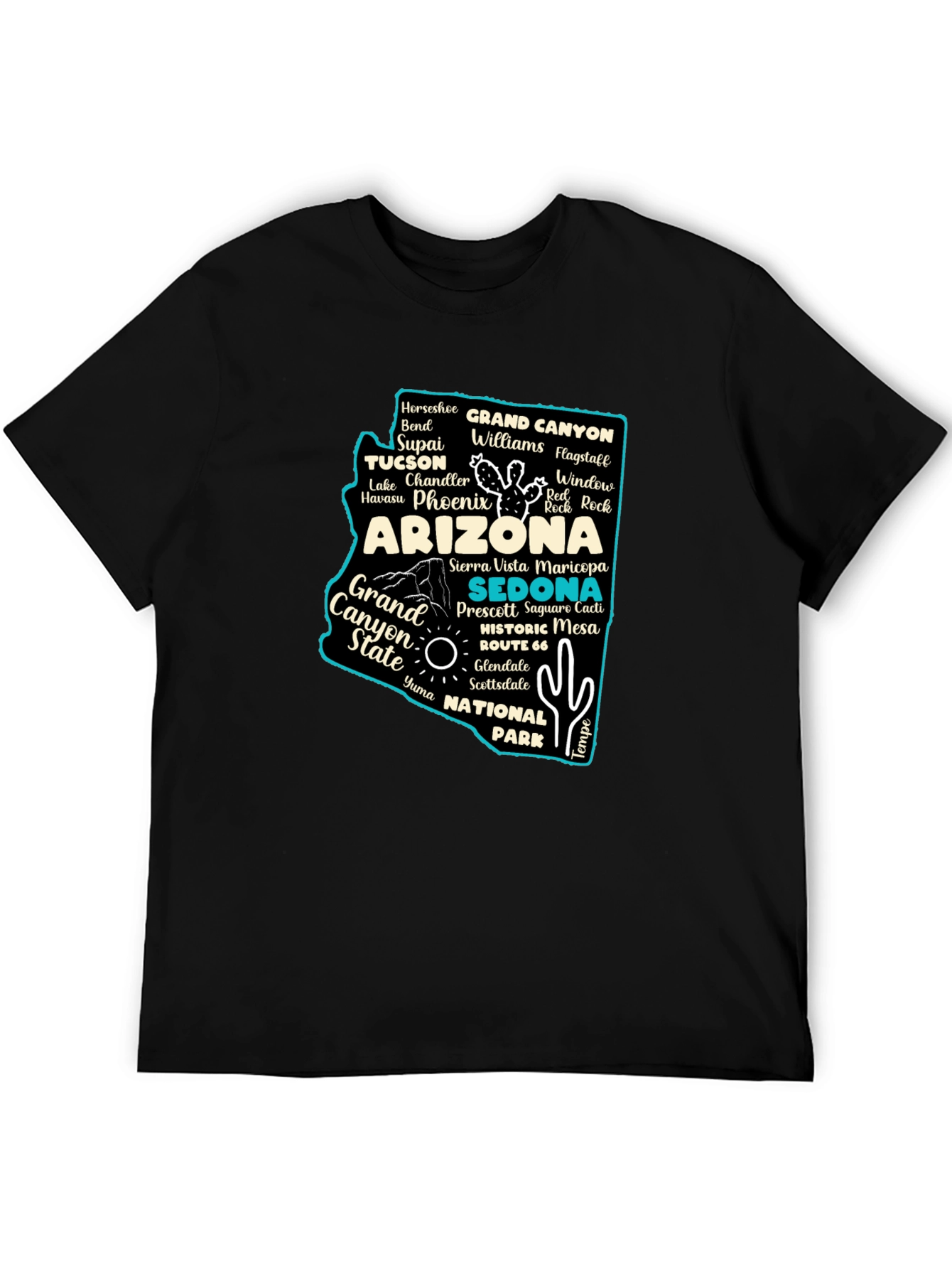 Camiseta Negra Arizona Mapa Ciudades