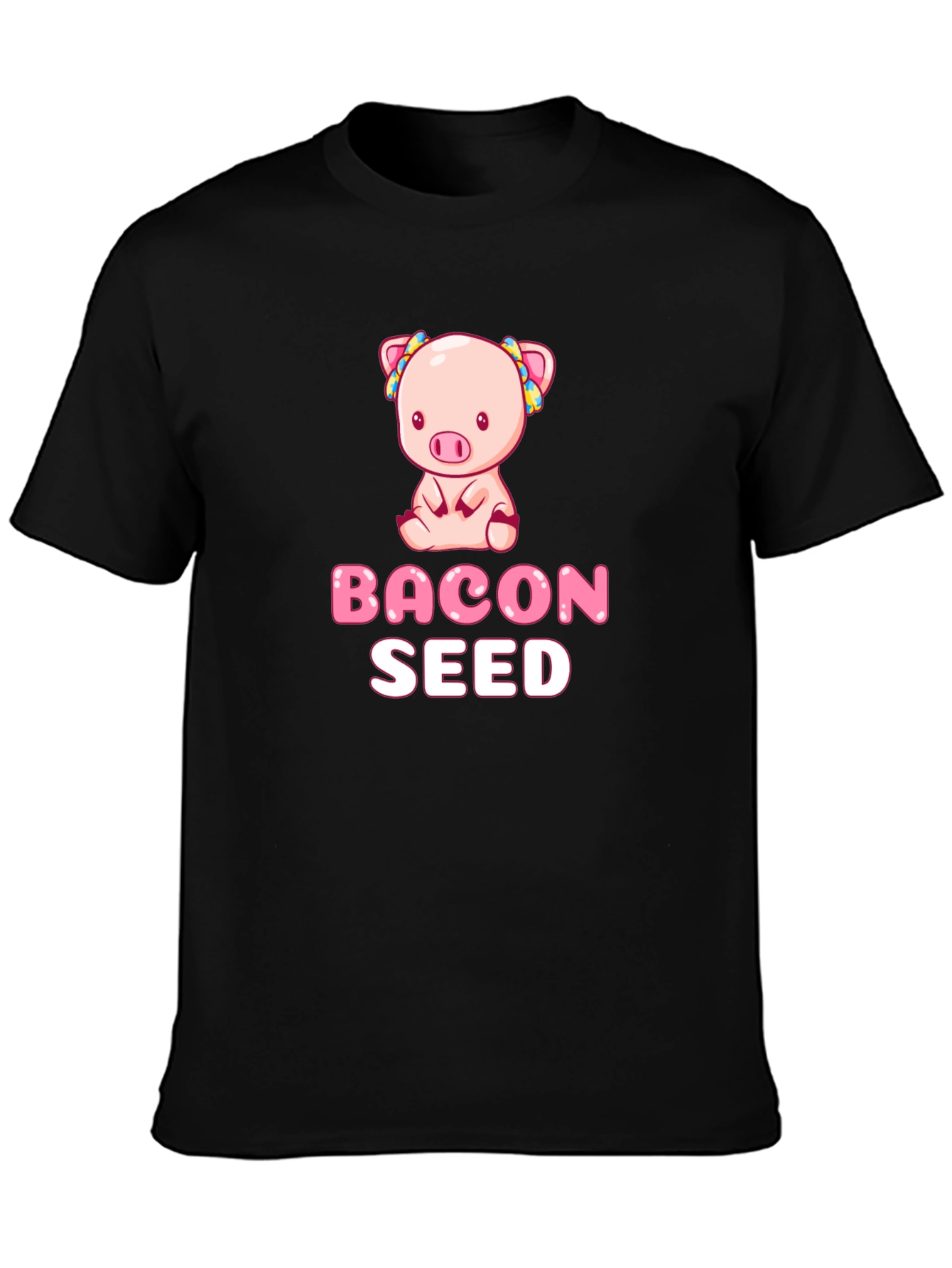 Camiseta Negra con Diseño de Cerdo Bacon Seed