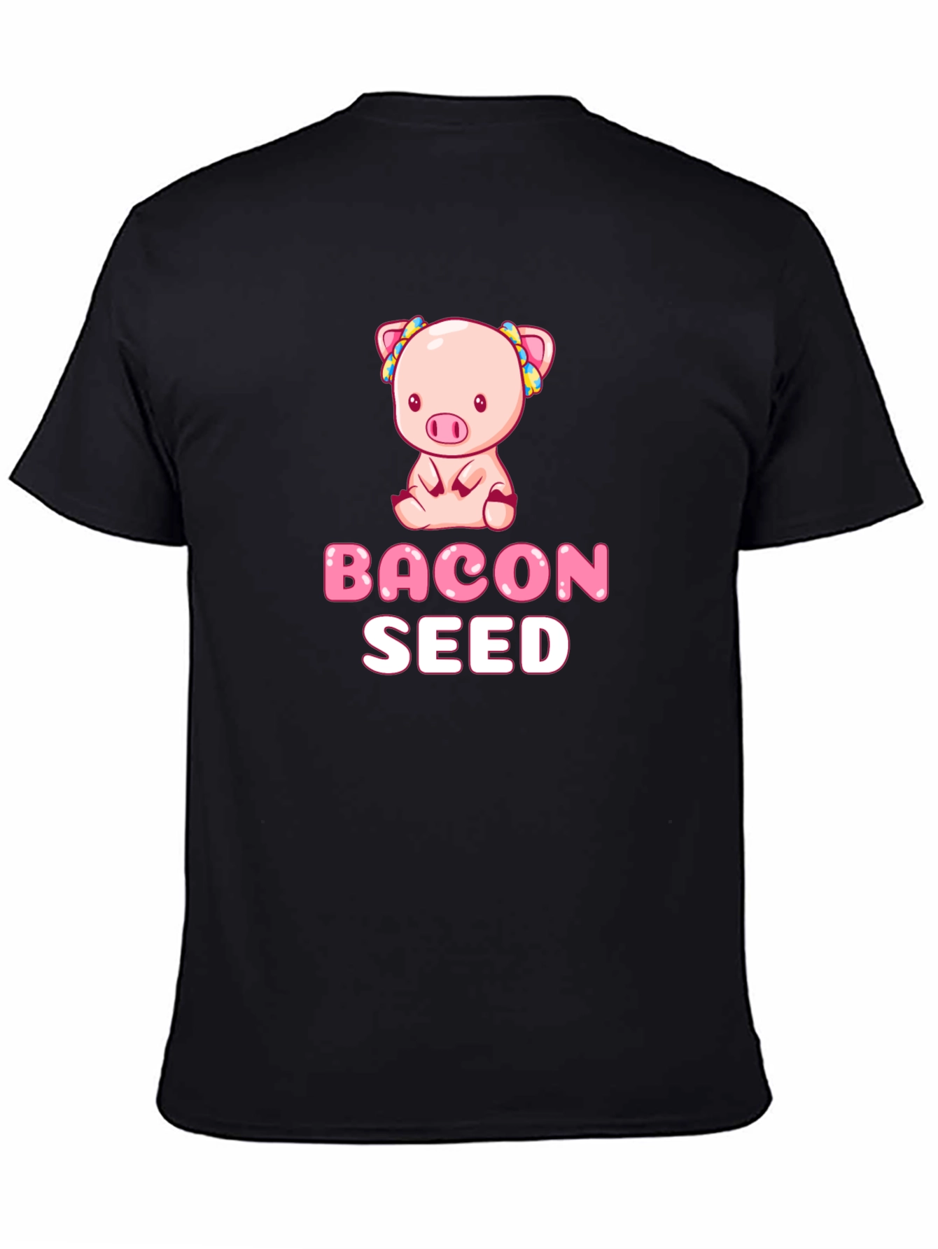 Camiseta Negra con Diseño de Cerdo Bacon Seed