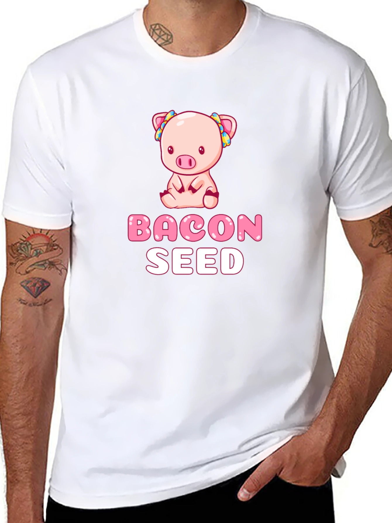Camiseta Negra con Diseño de Cerdo Bacon Seed