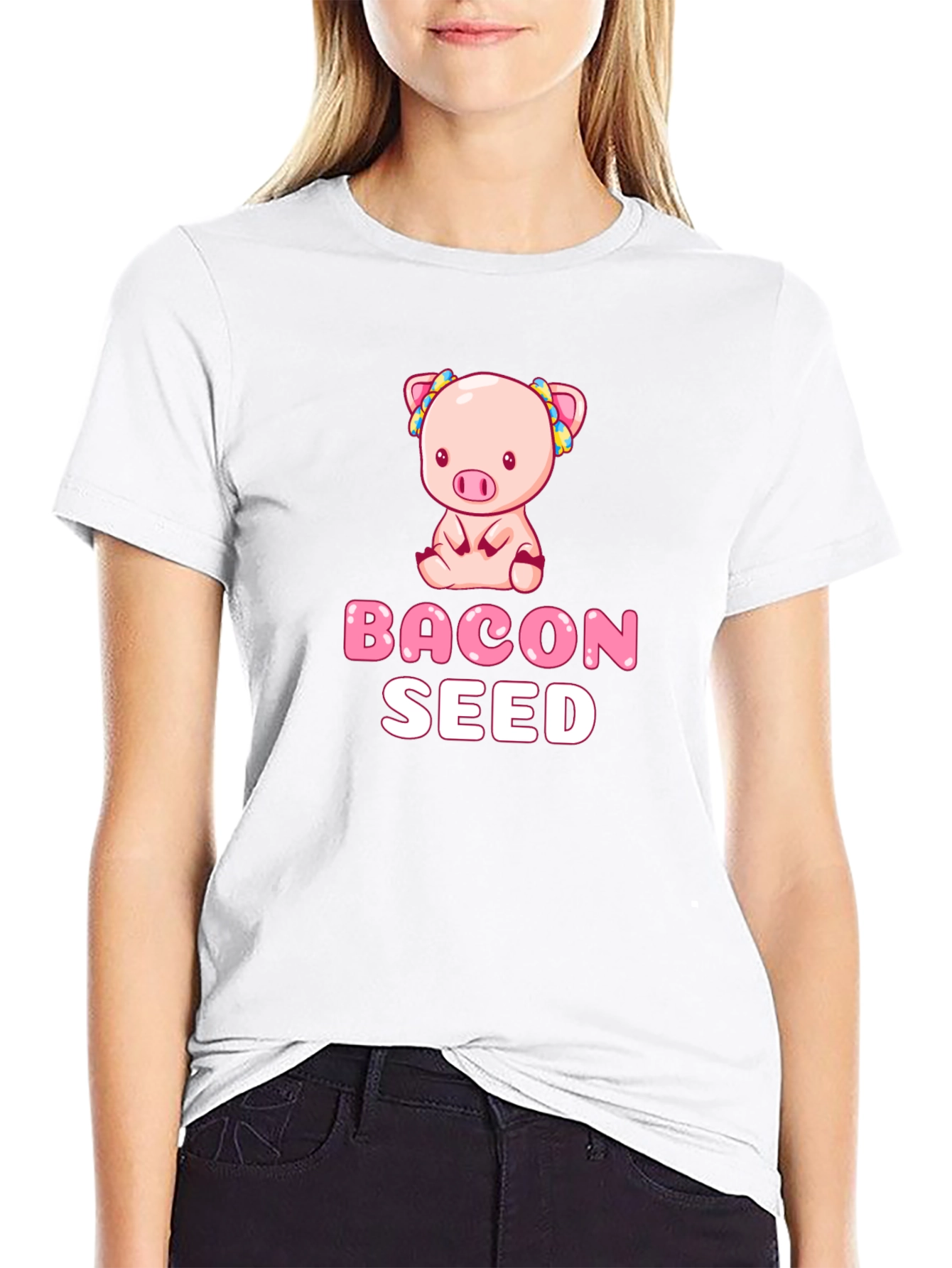 Camiseta Negra con Diseño de Cerdo Bacon Seed