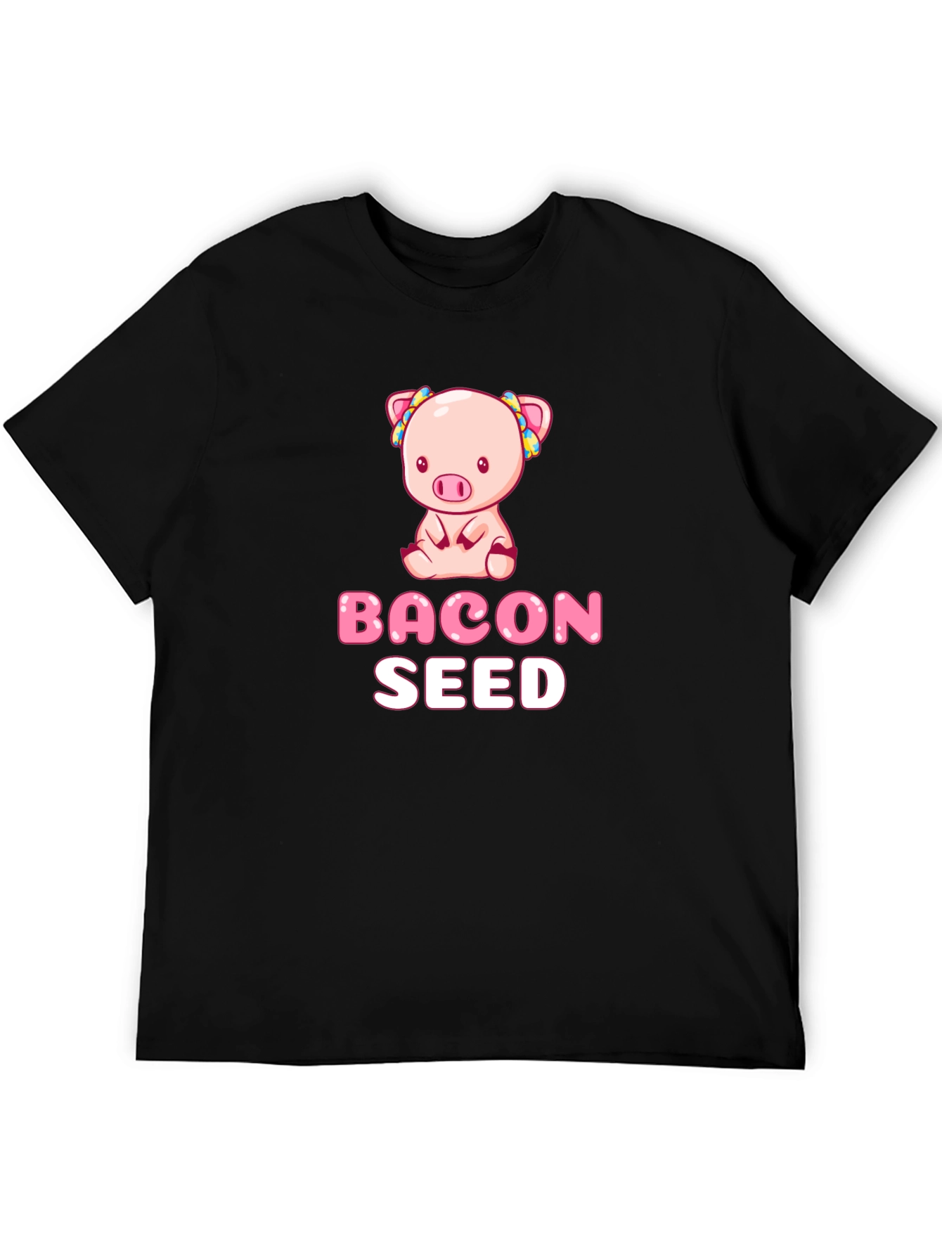 Camiseta Negra con Diseño de Cerdo Bacon Seed