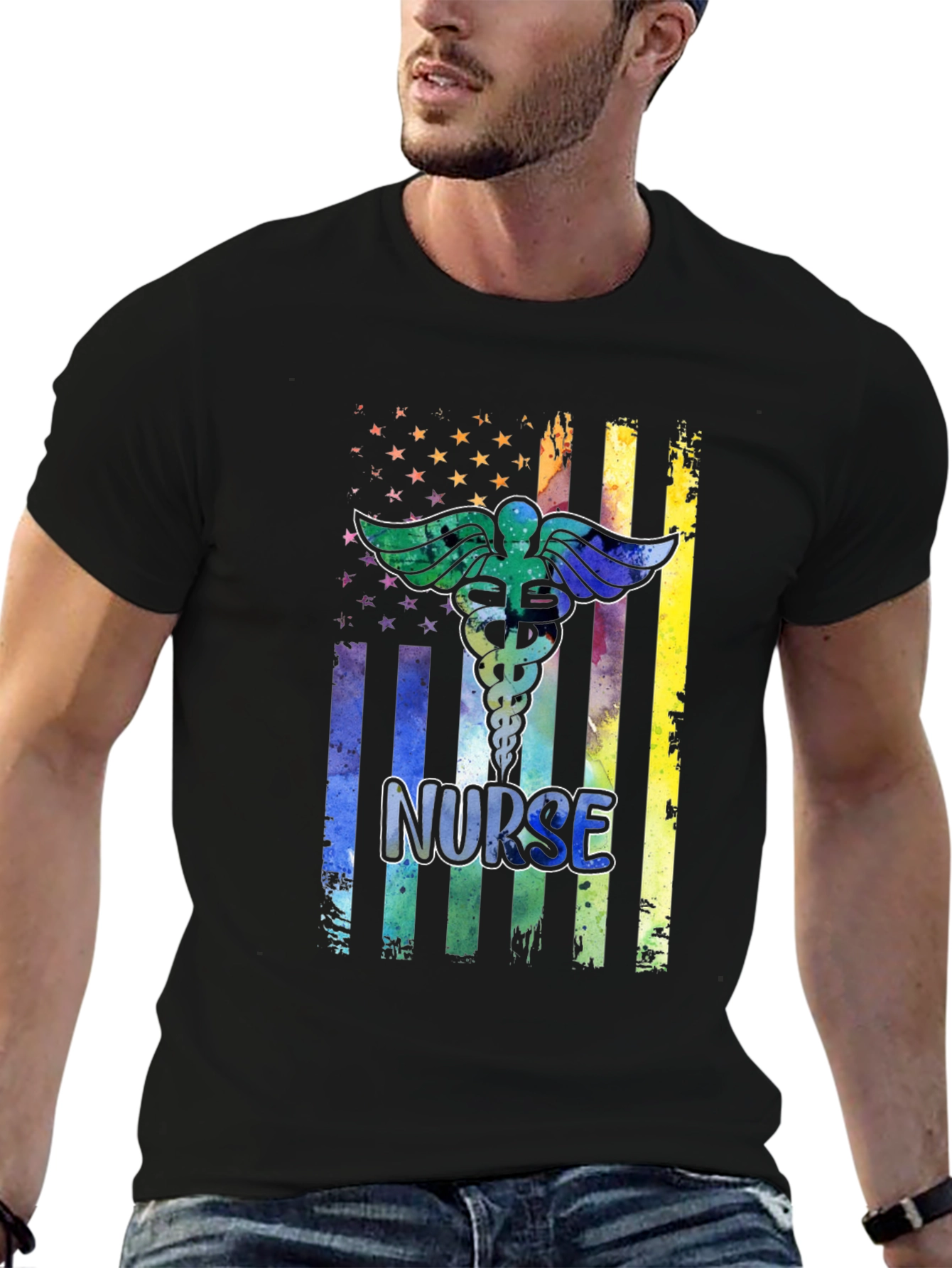 Camiseta Negra Nurse Estilo Americano