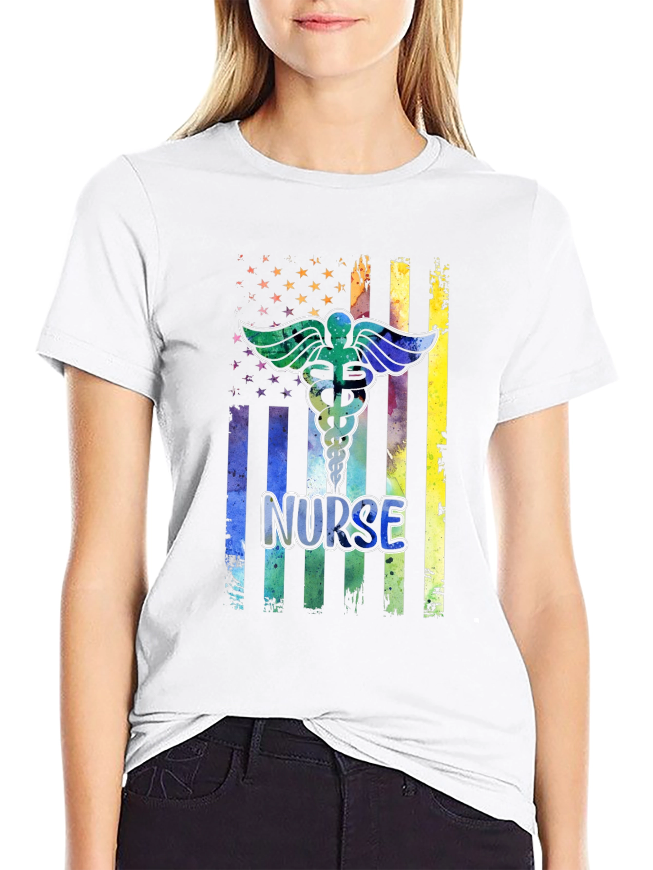 Camiseta Negra Nurse Estilo Americano