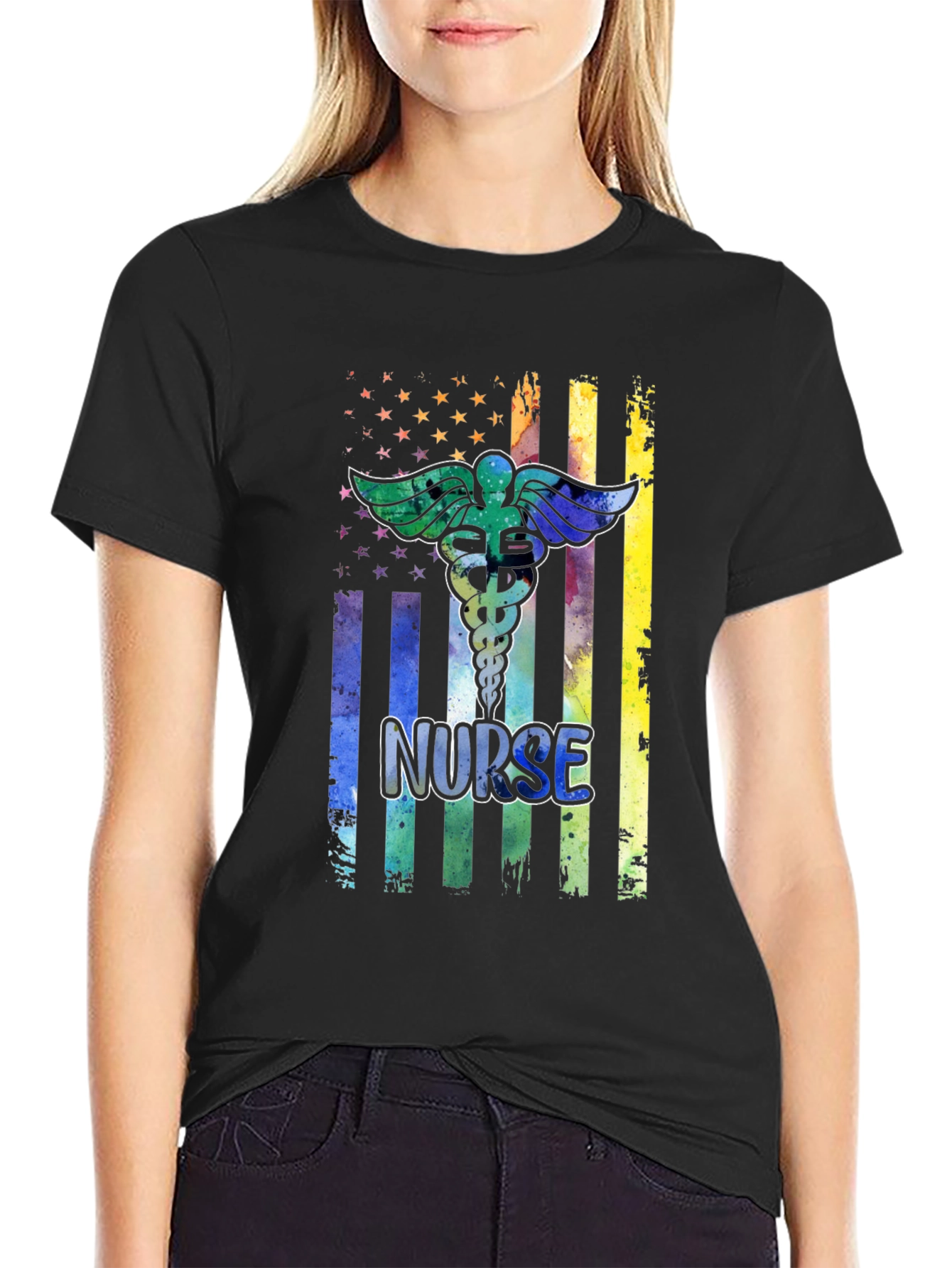 Camiseta Negra Nurse Estilo Americano