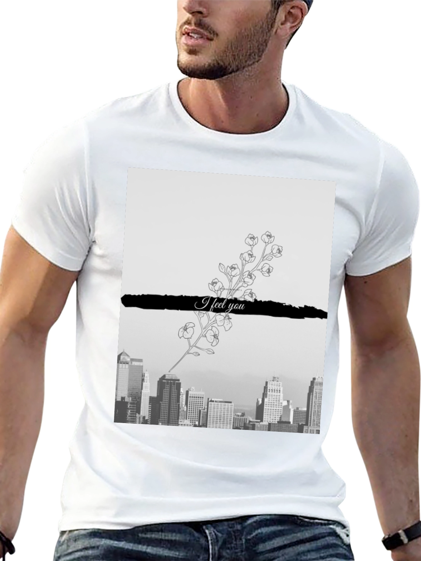 Camiseta Hombre: Ciudad y Flores I Feel You