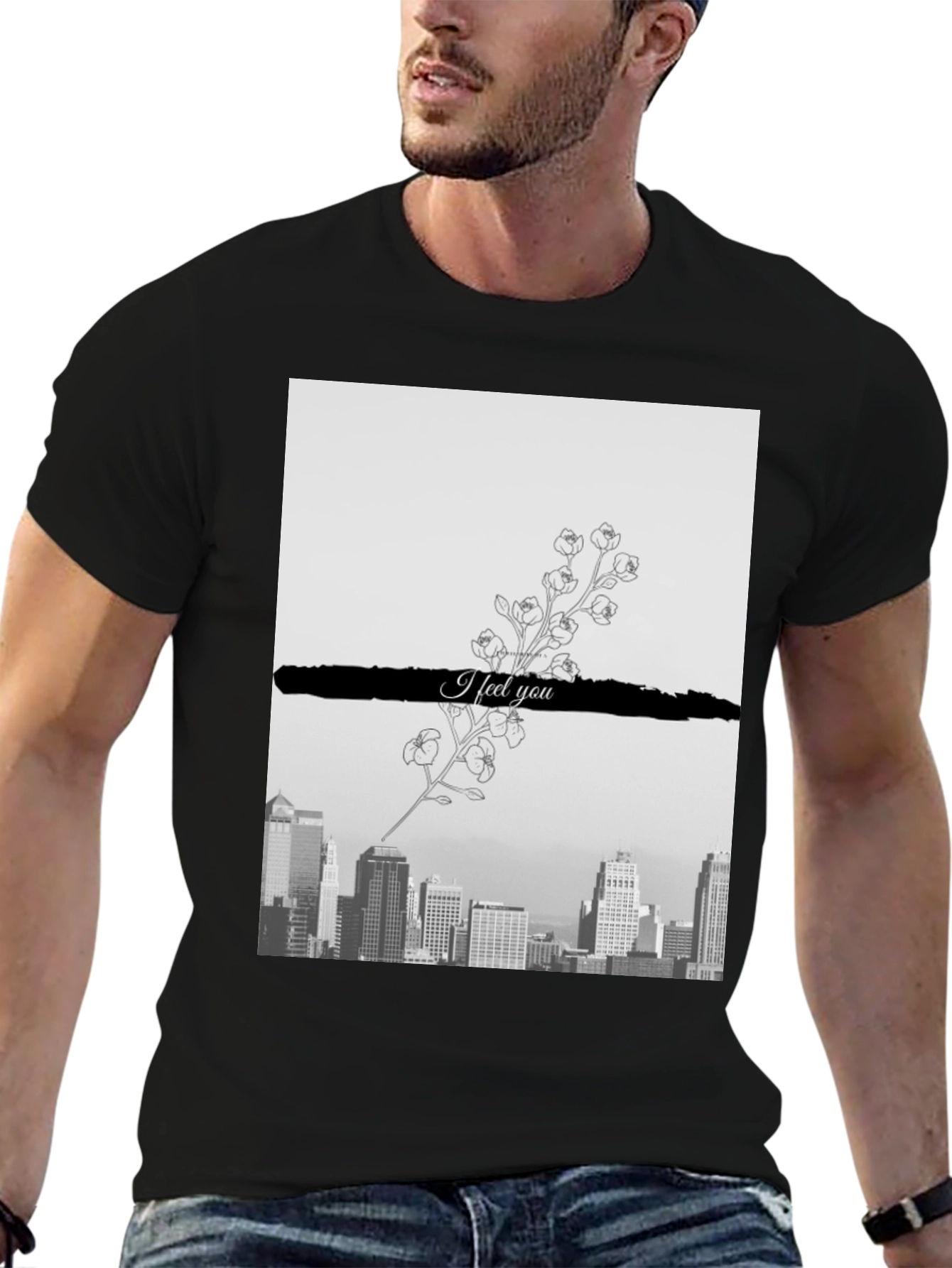 Camiseta Hombre: Ciudad y Flores I Feel You