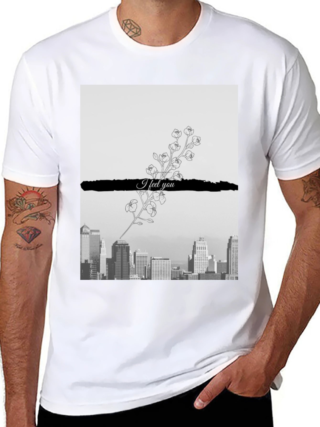 Camiseta Hombre: Ciudad y Flores I Feel You