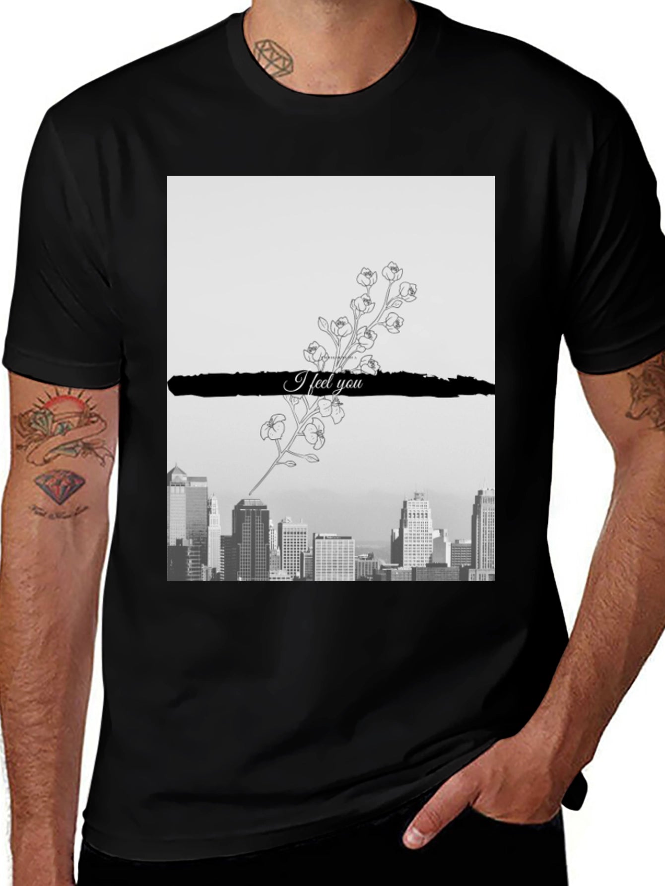 Camiseta Hombre: Ciudad y Flores I Feel You