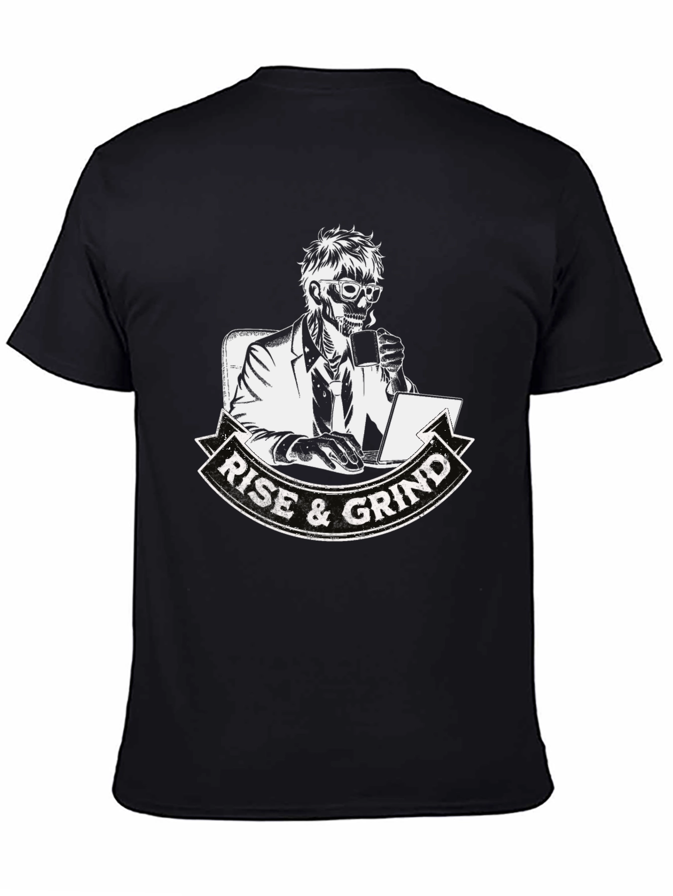 Camiseta Negra Rise & Grind Esqueleto Trabajador