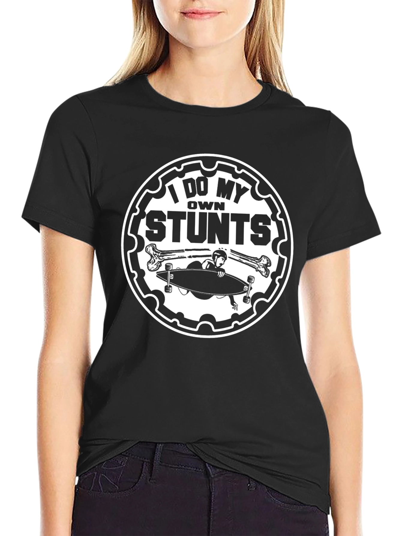 Camiseta Negra I Do My Own Stunts para Aventureros