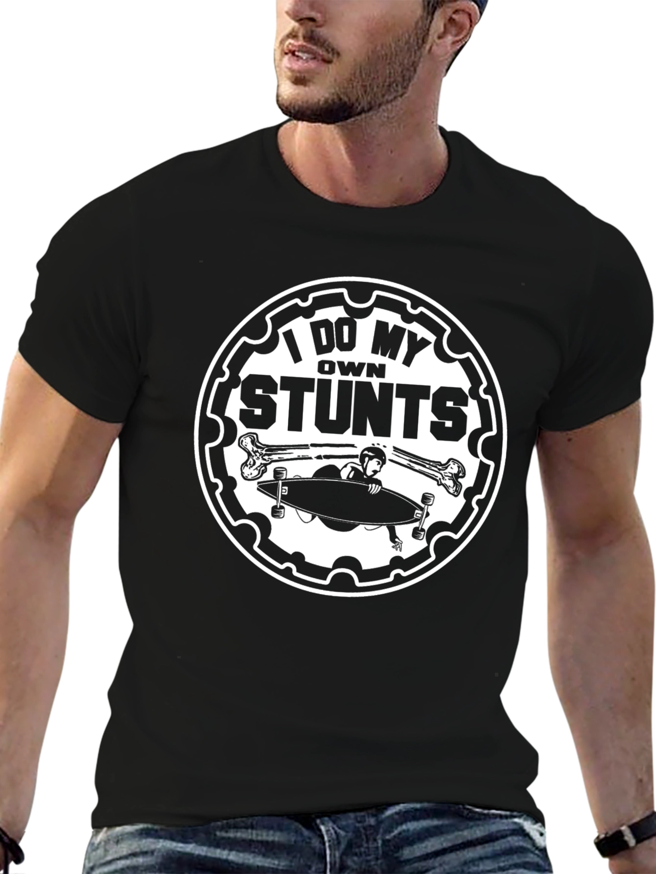 Camiseta Negra I Do My Own Stunts para Aventureros