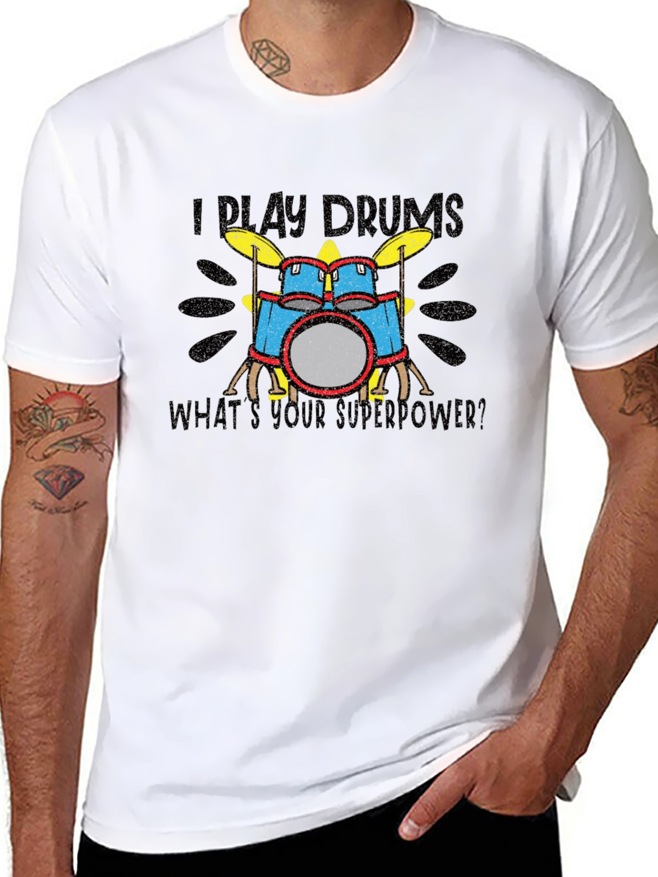 Camiseta Negra I Play Drums Superpoder