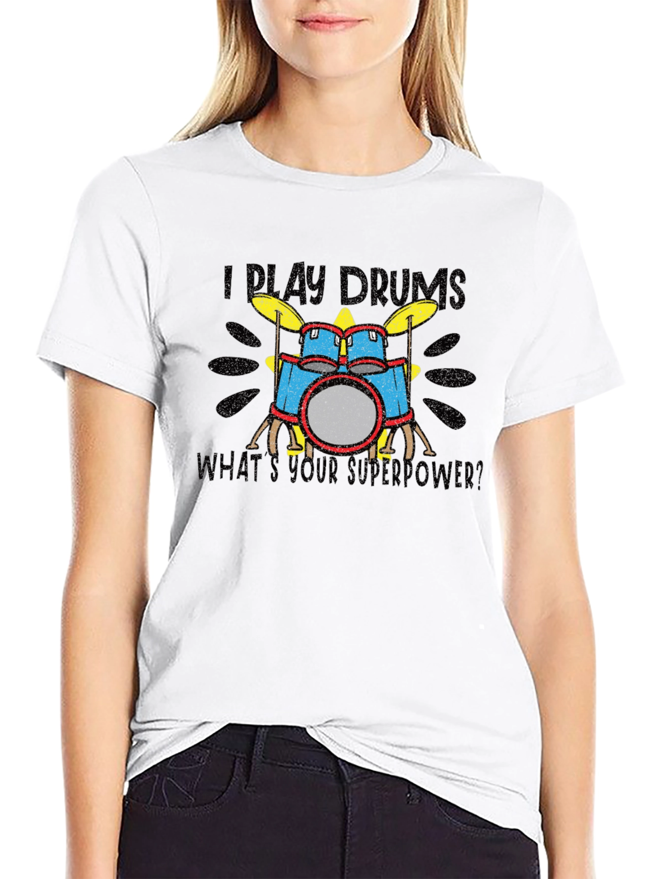 Camiseta Negra I Play Drums Superpoder