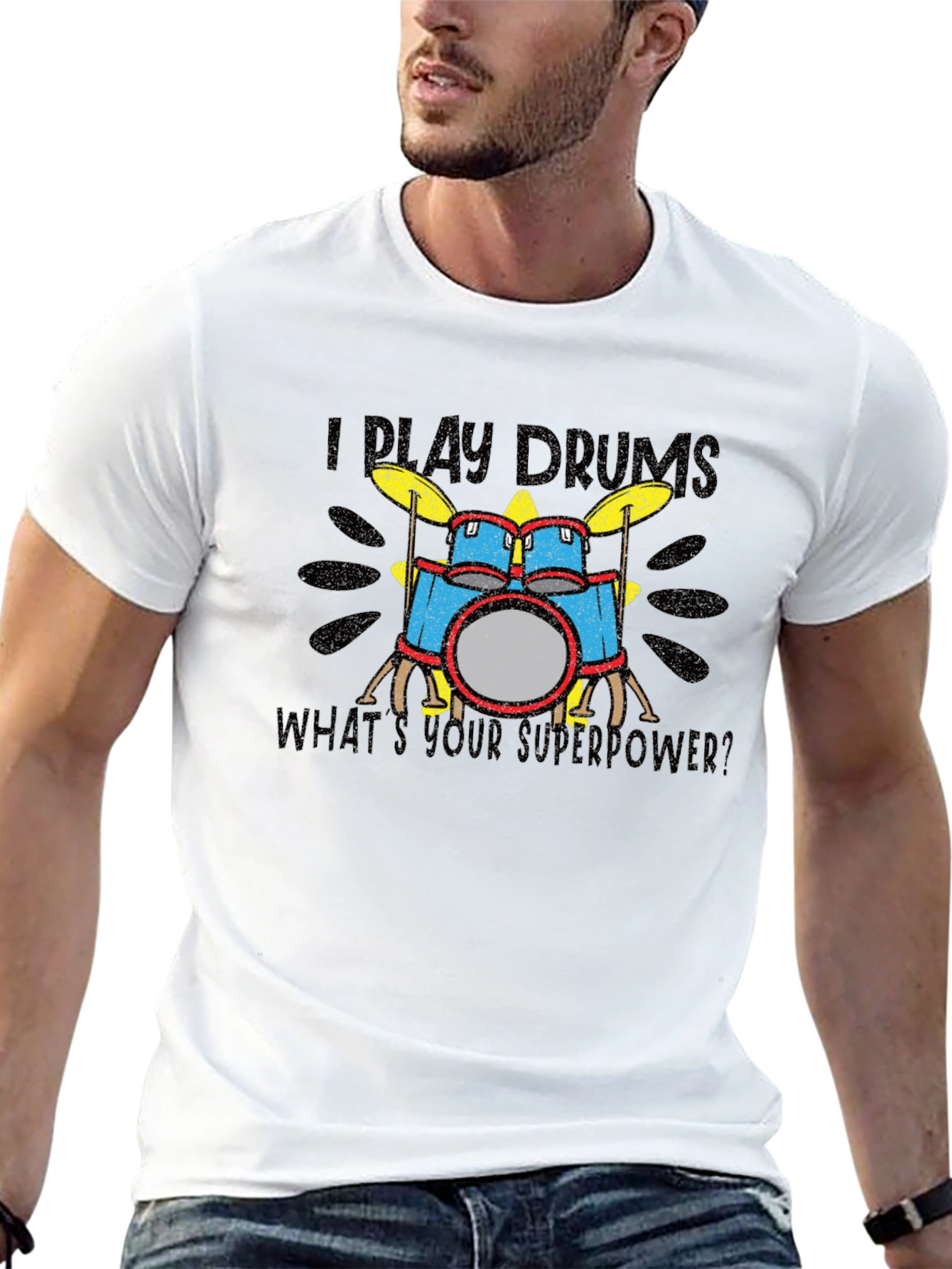 Camiseta Negra I Play Drums Superpoder
