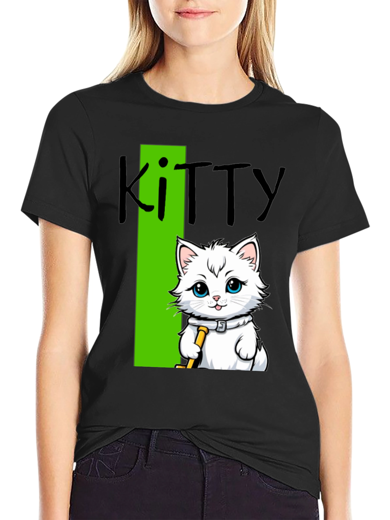 Camiseta Negra Kitty: Diseño de Gato Hockey