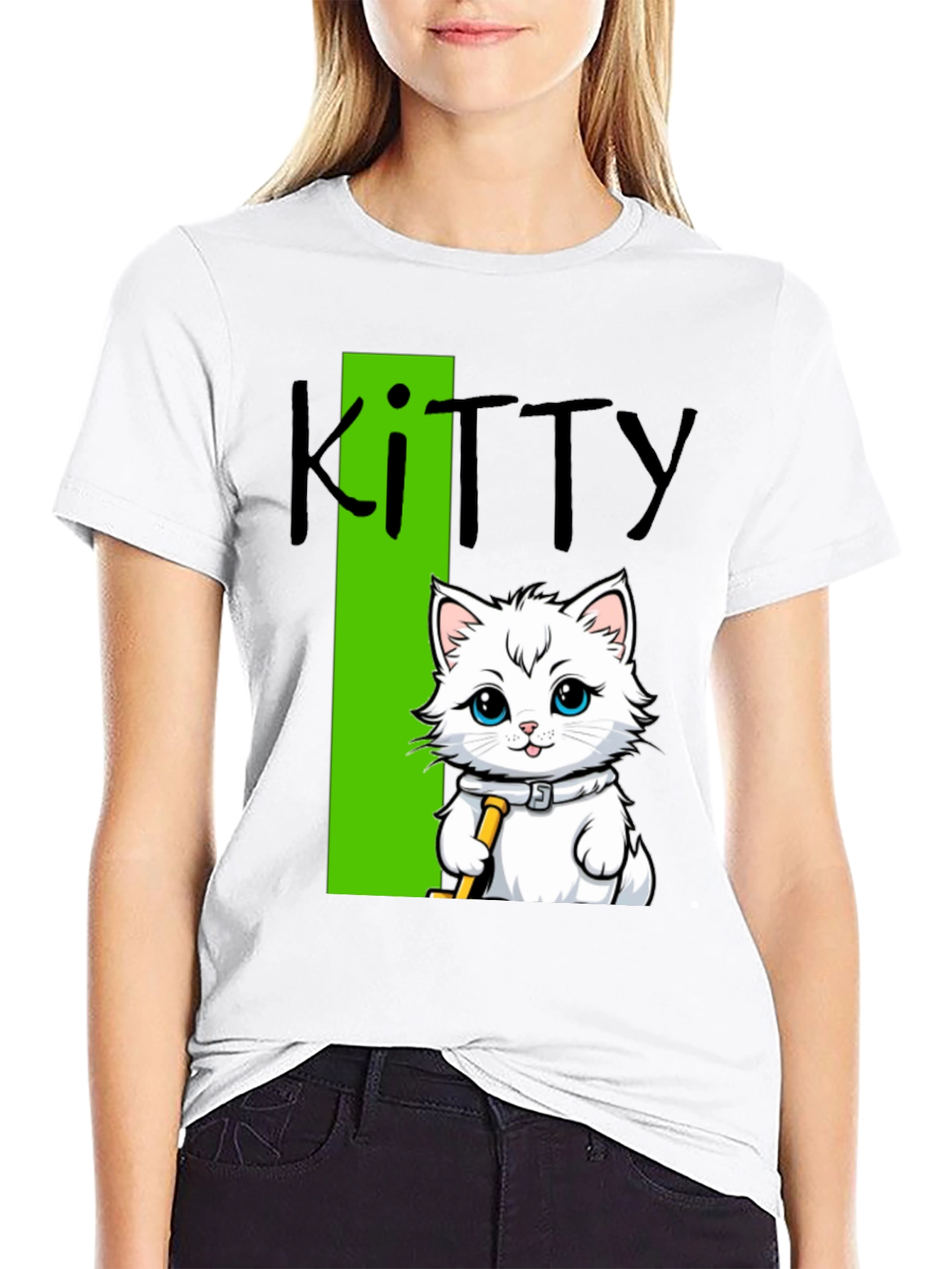 Camiseta Negra Kitty: Diseño de Gato Hockey