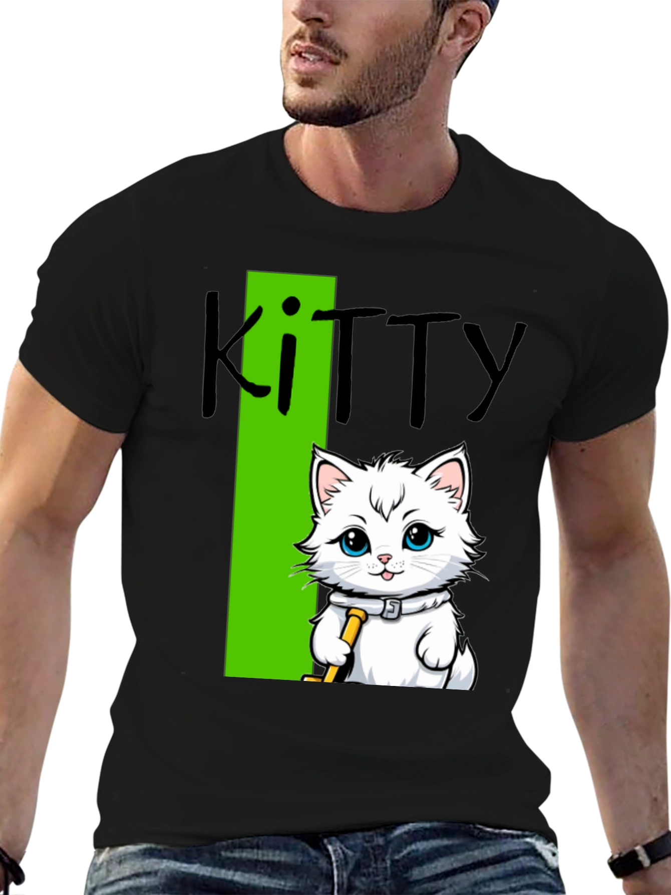 Camiseta Negra Kitty: Diseño de Gato Hockey